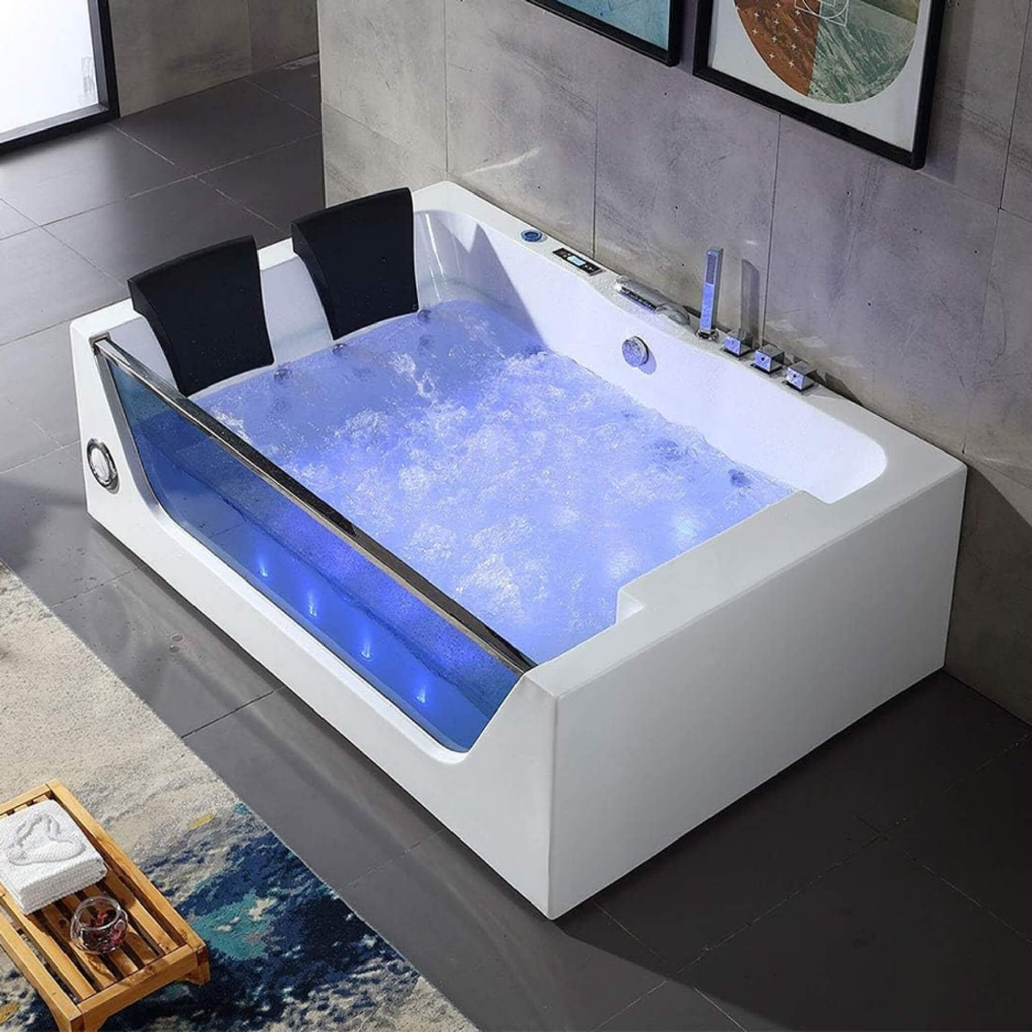 ‎Alora 71-Inch Premium Freestanding Rectangular Hydromassage Soaking Spa Bathtub (SAK28534)