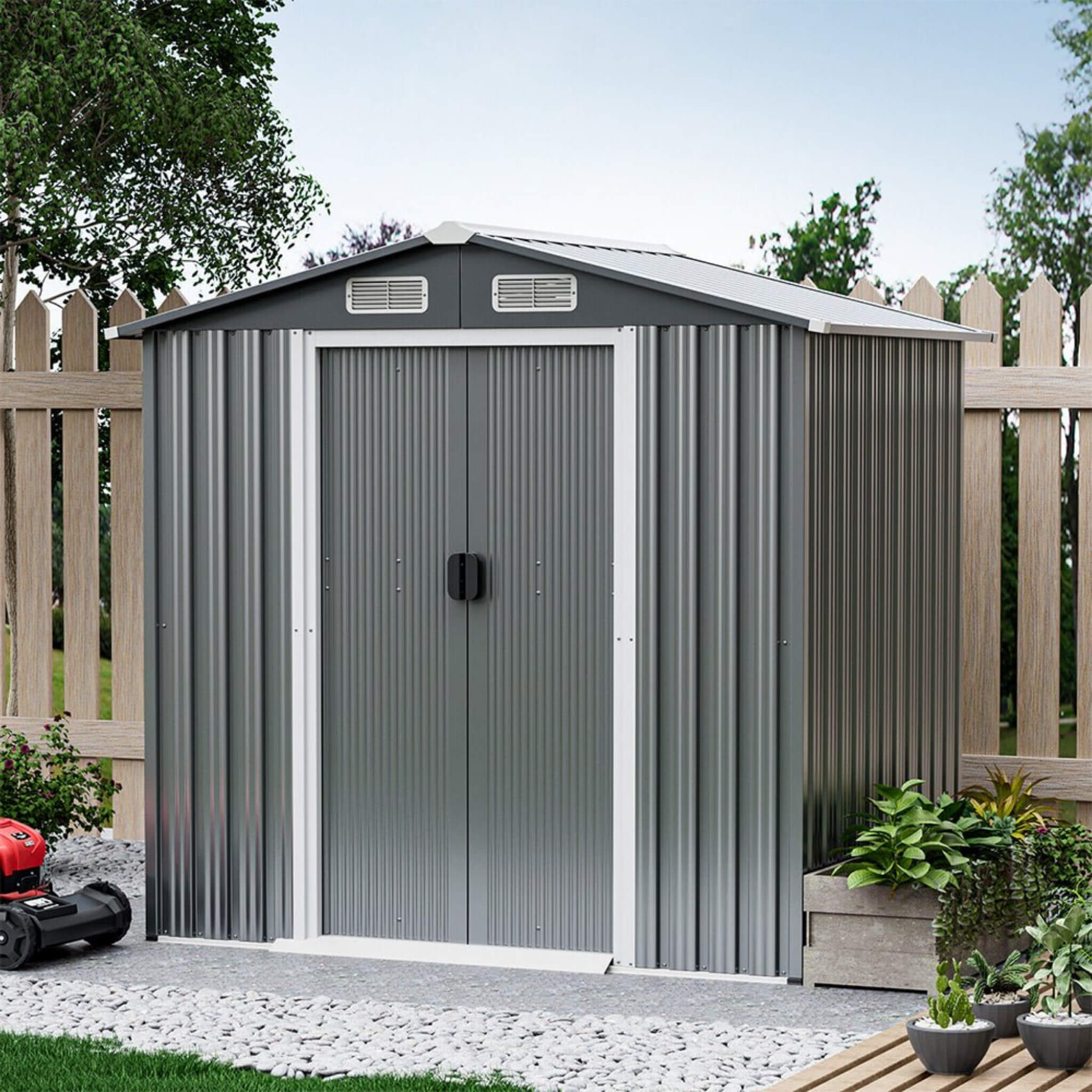 [04X06FT] Alora Premium Garden Galvanized Steel Storage Shed W/ Lockable Sliding Doors (SAK75842)