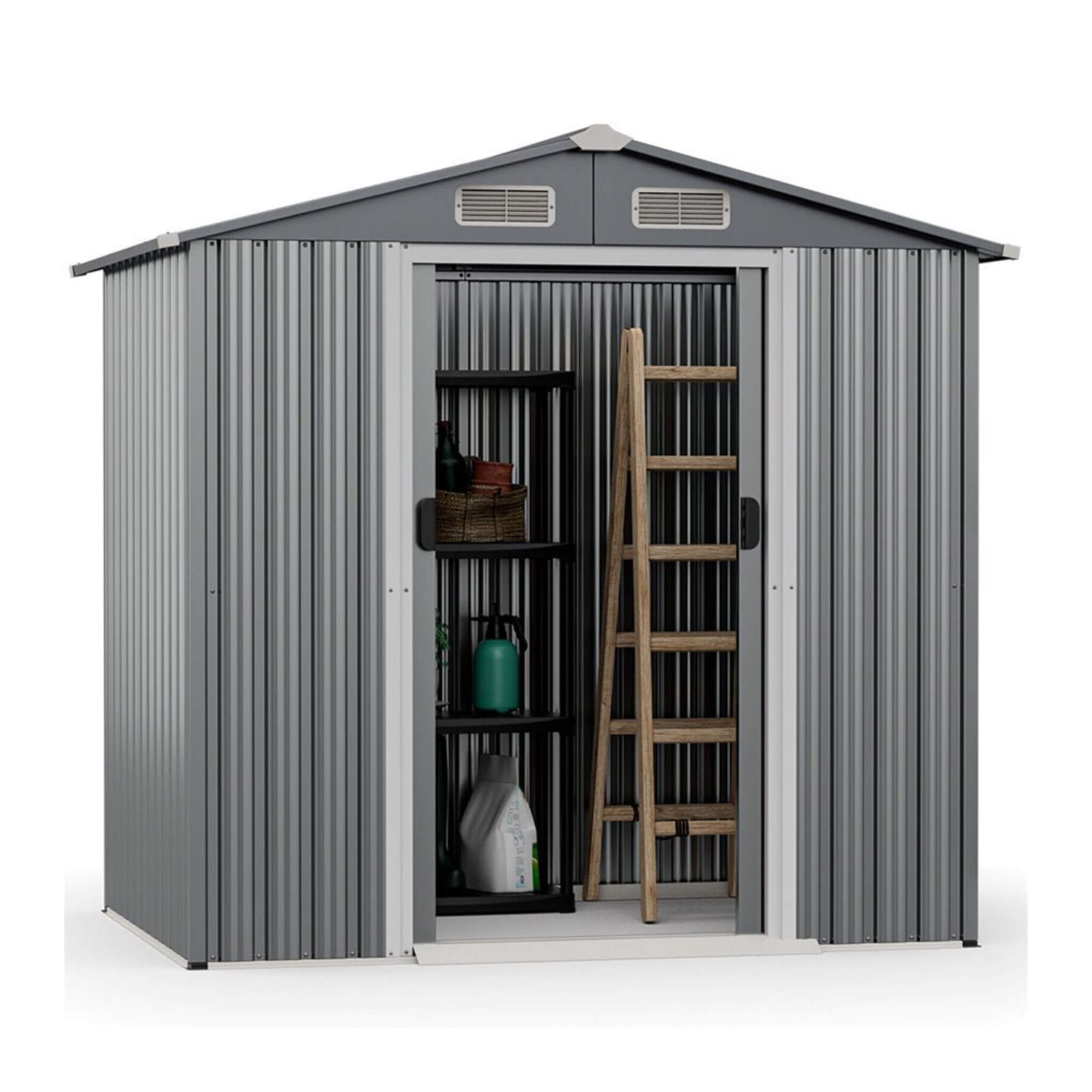 [04X06FT] Alora Premium Garden Galvanized Steel Storage Shed W/ Lockable Sliding Doors (SAK75842)