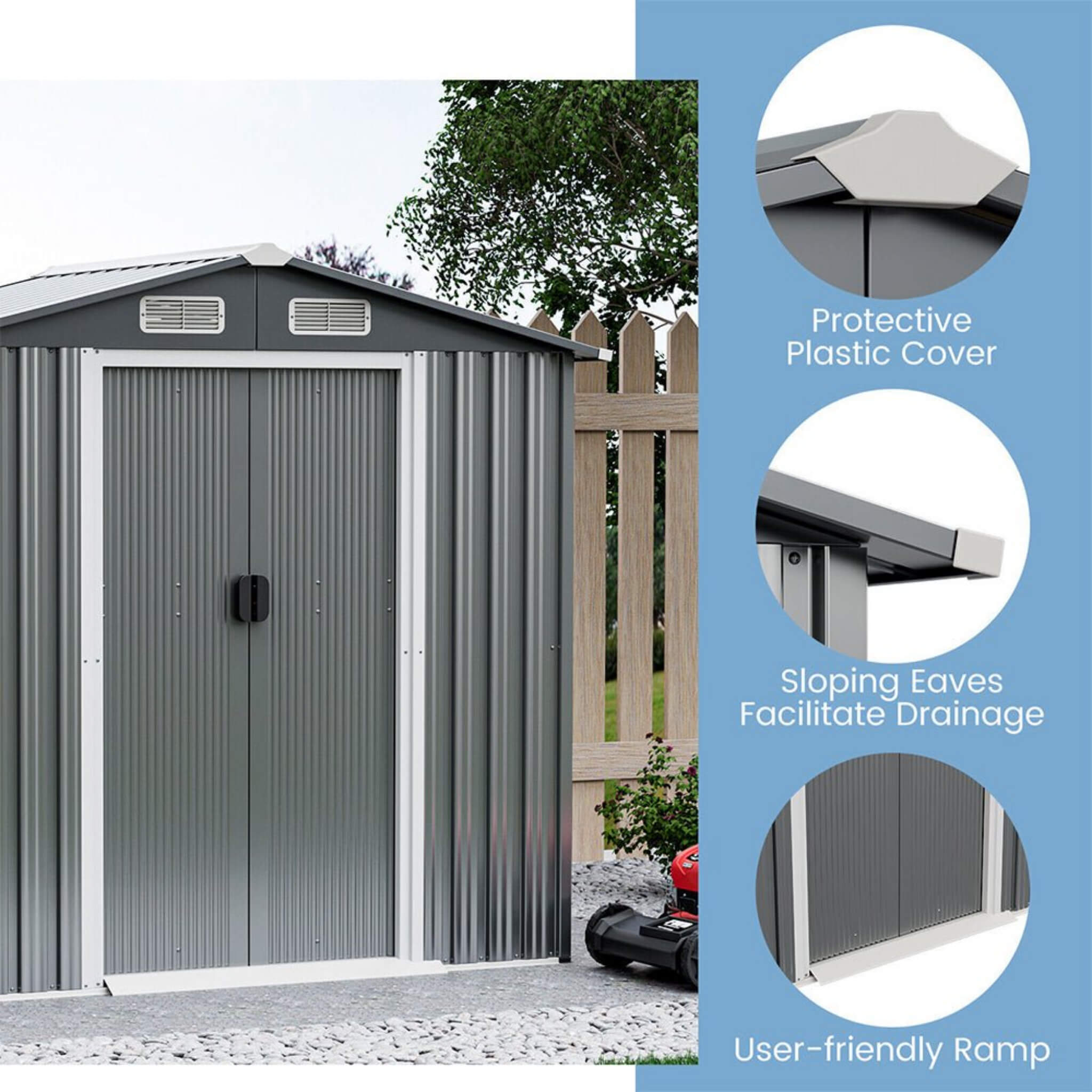 [04X06FT] Alora Premium Garden Galvanized Steel Storage Shed W/ Lockable Sliding Doors (SAK75842)
