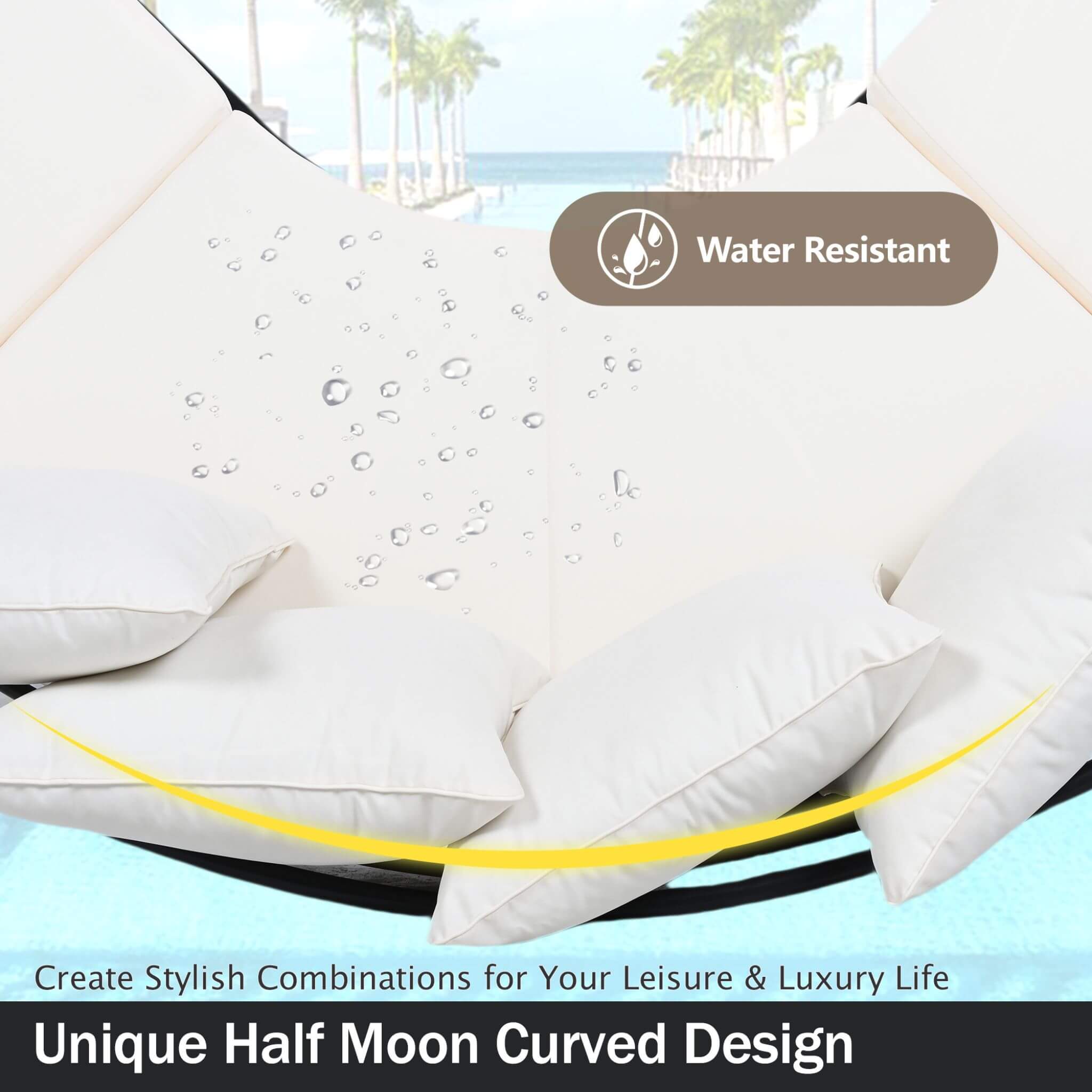 Alora Premium Half-Moon 6-Person Curved All-Weather Outdoor Furniture Sofa Patio Set With Coffee Table And Cushions (SAK76332)