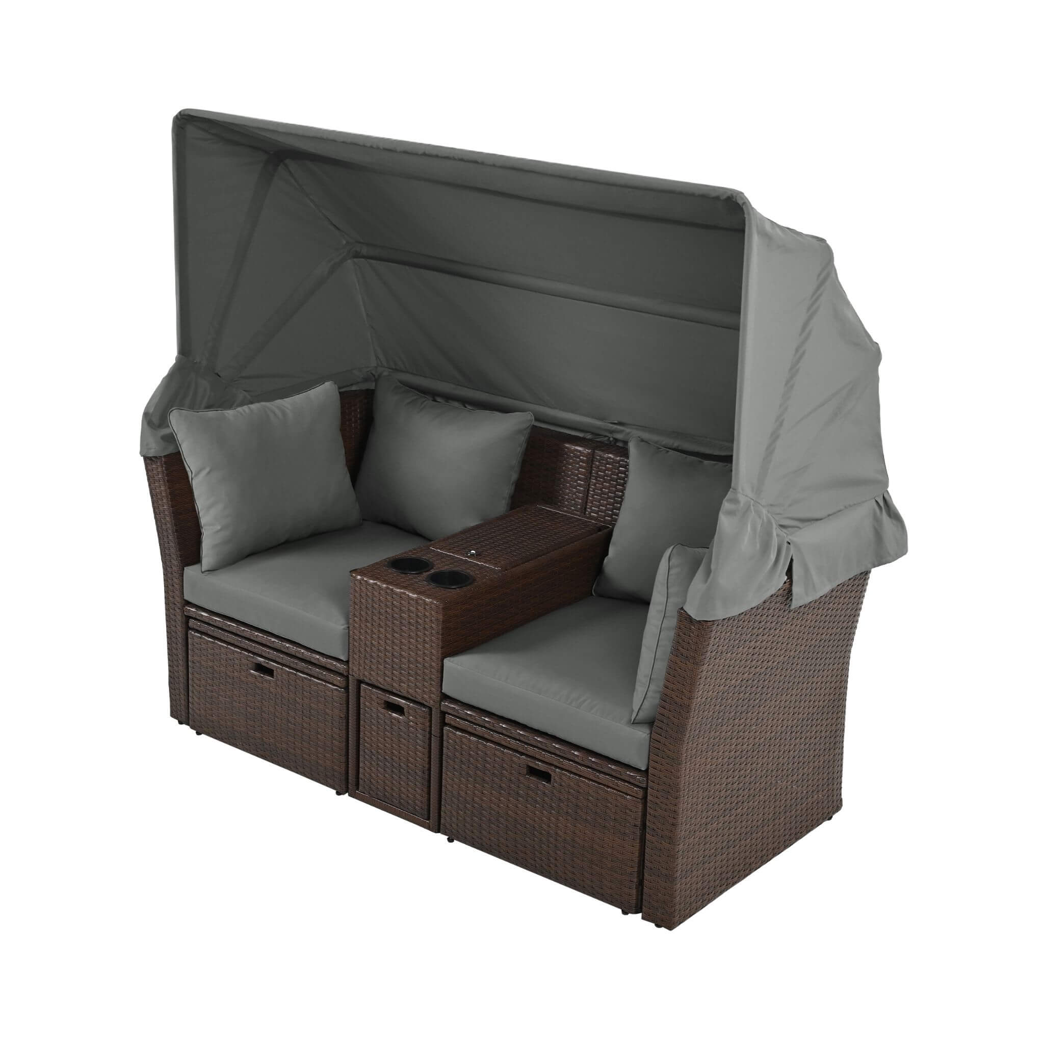 Alora Premium Outdoor 2-Seater Patio Daybed With Foldable Awning, Cushions, And Rattan Frame (SAK90233)