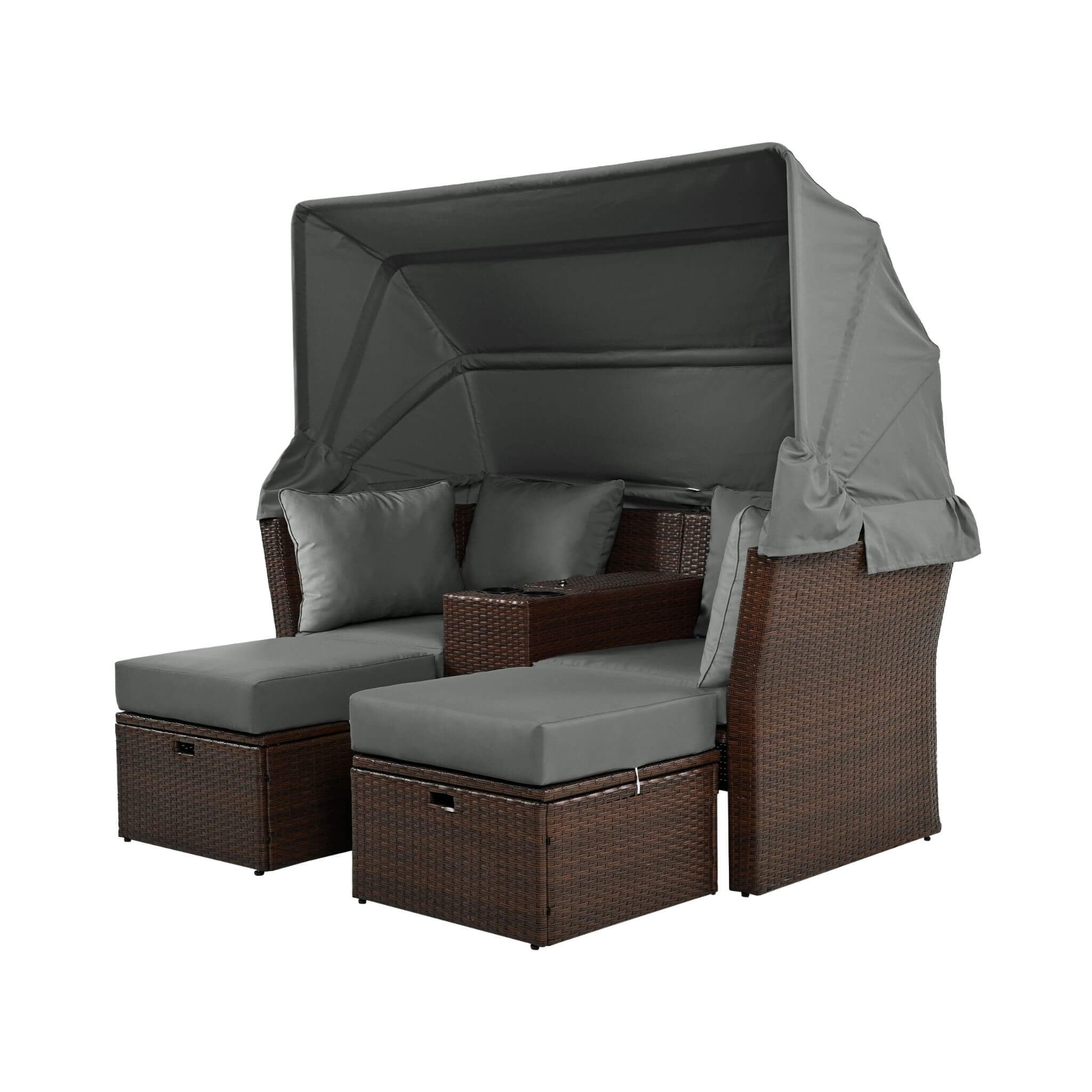 Alora Premium Outdoor 2-Seater Patio Daybed With Foldable Awning, Cushions, And Rattan Frame (SAK90233)