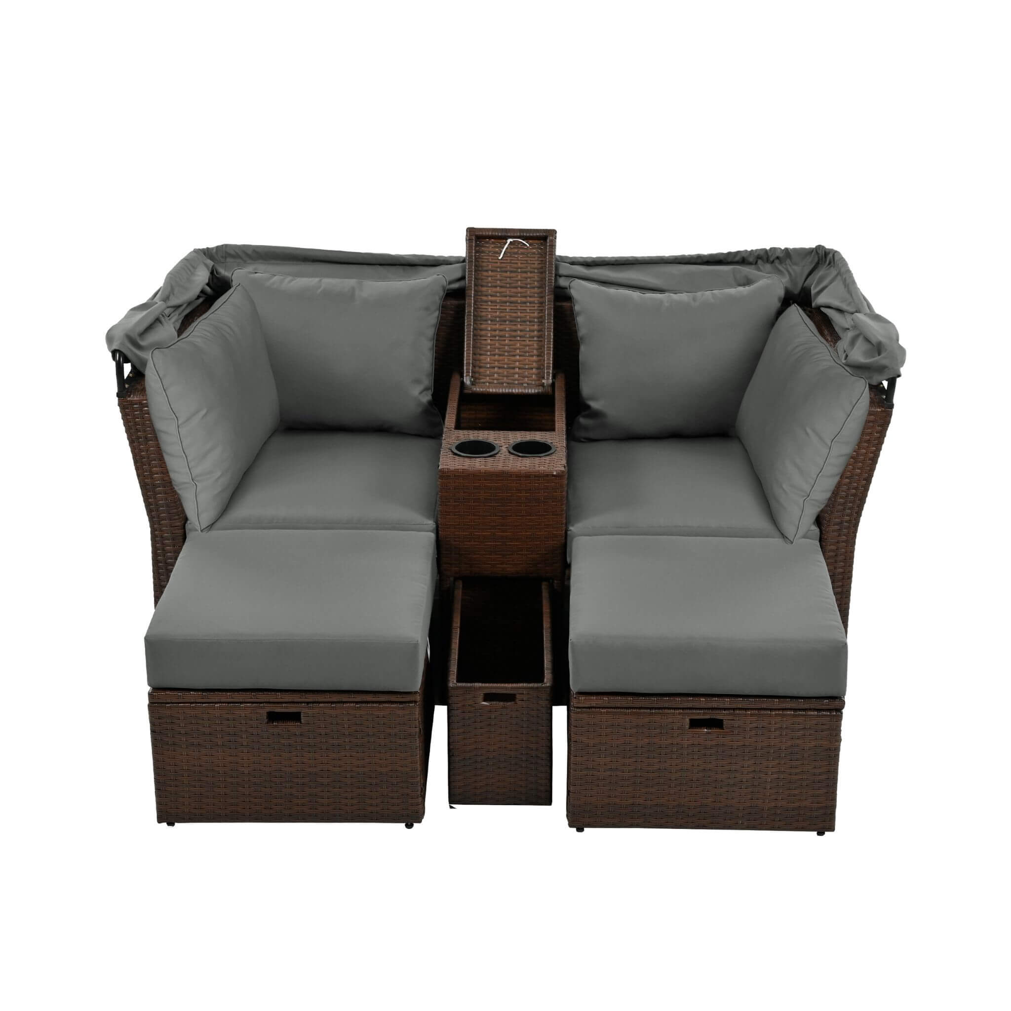 Alora Premium Outdoor 2-Seater Patio Daybed With Foldable Awning, Cushions, And Rattan Frame (SAK90233)