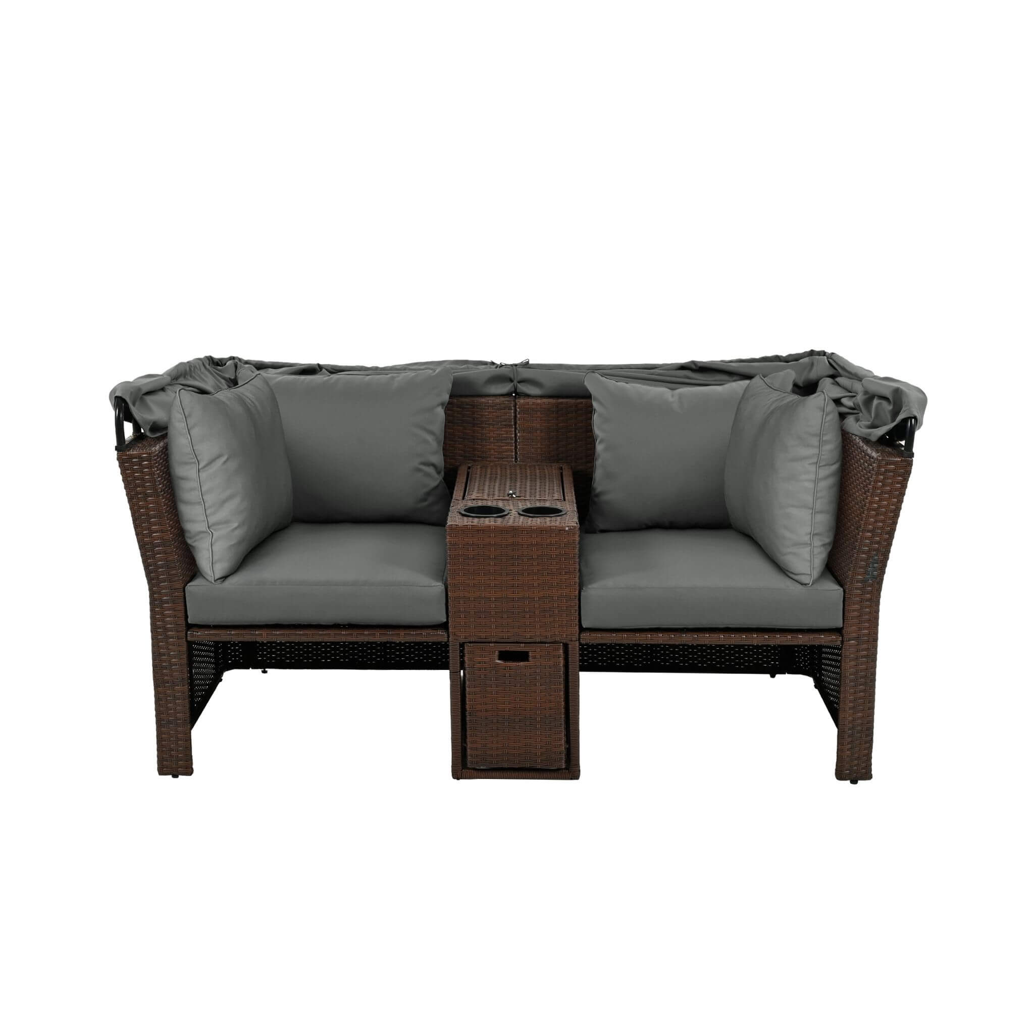 Alora Premium Outdoor 2-Seater Patio Daybed With Foldable Awning, Cushions, And Rattan Frame (SAK90233)