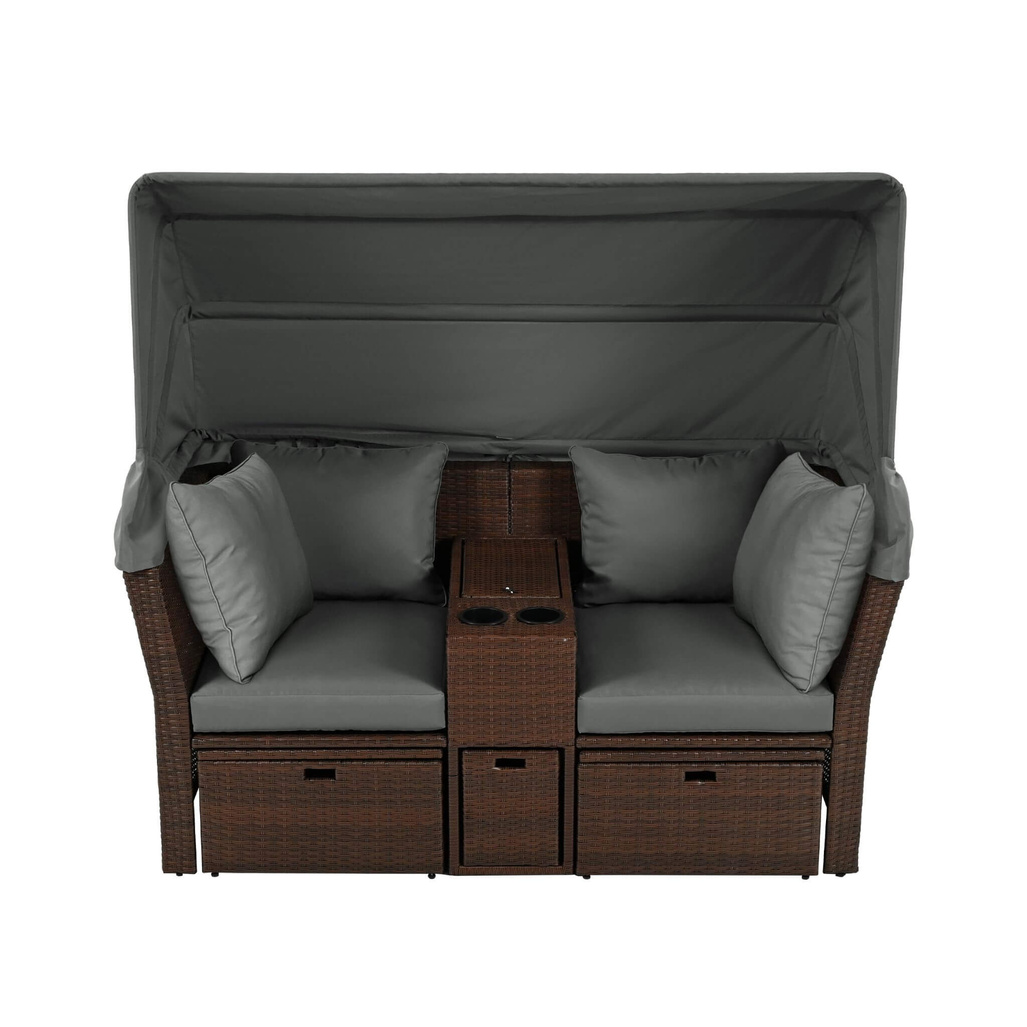 Alora Premium Outdoor 2-Seater Patio Daybed With Foldable Awning, Cushions, And Rattan Frame (SAK90233)