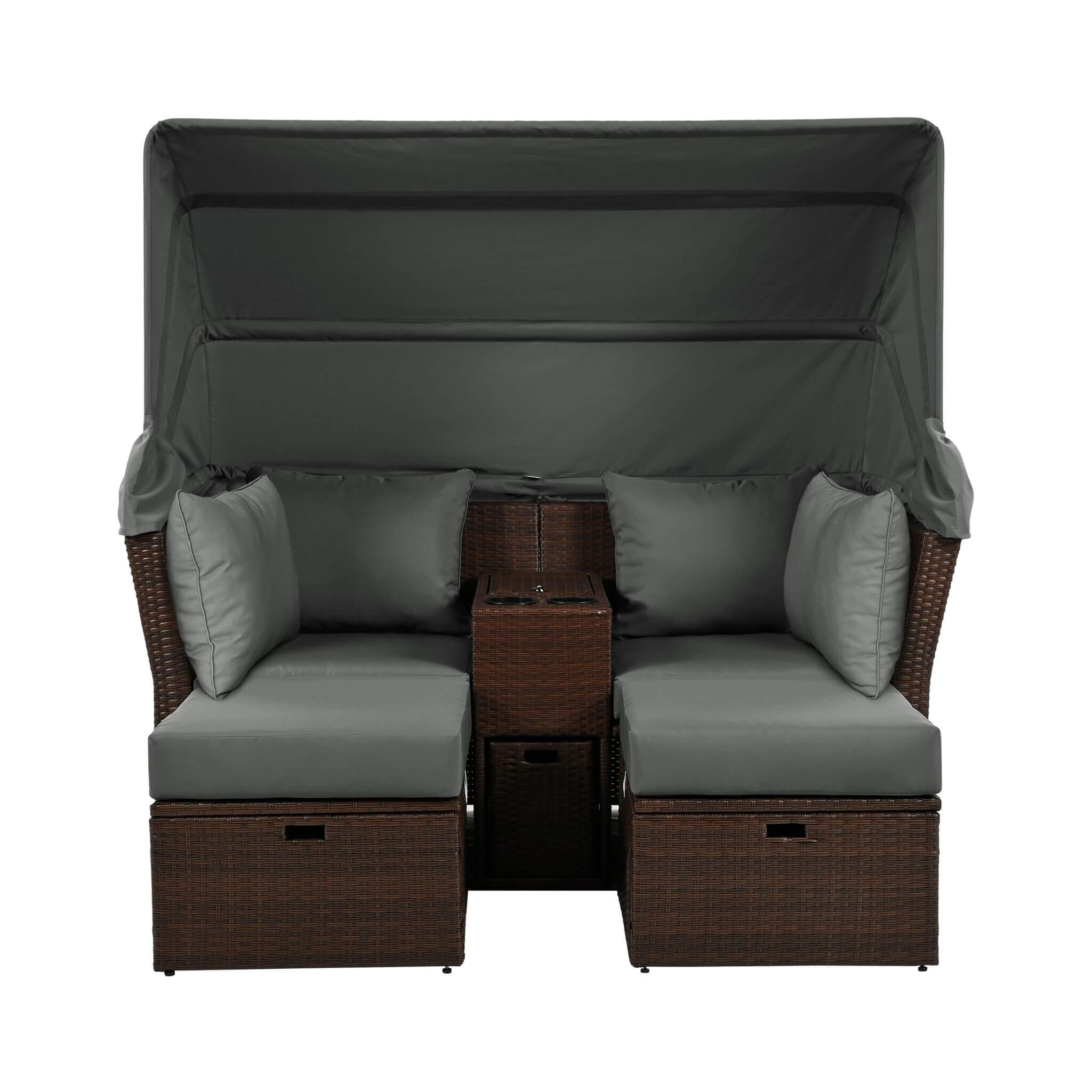 Alora Premium Outdoor 2-Seater Patio Daybed With Foldable Awning, Cushions, And Rattan Frame (SAK90233)