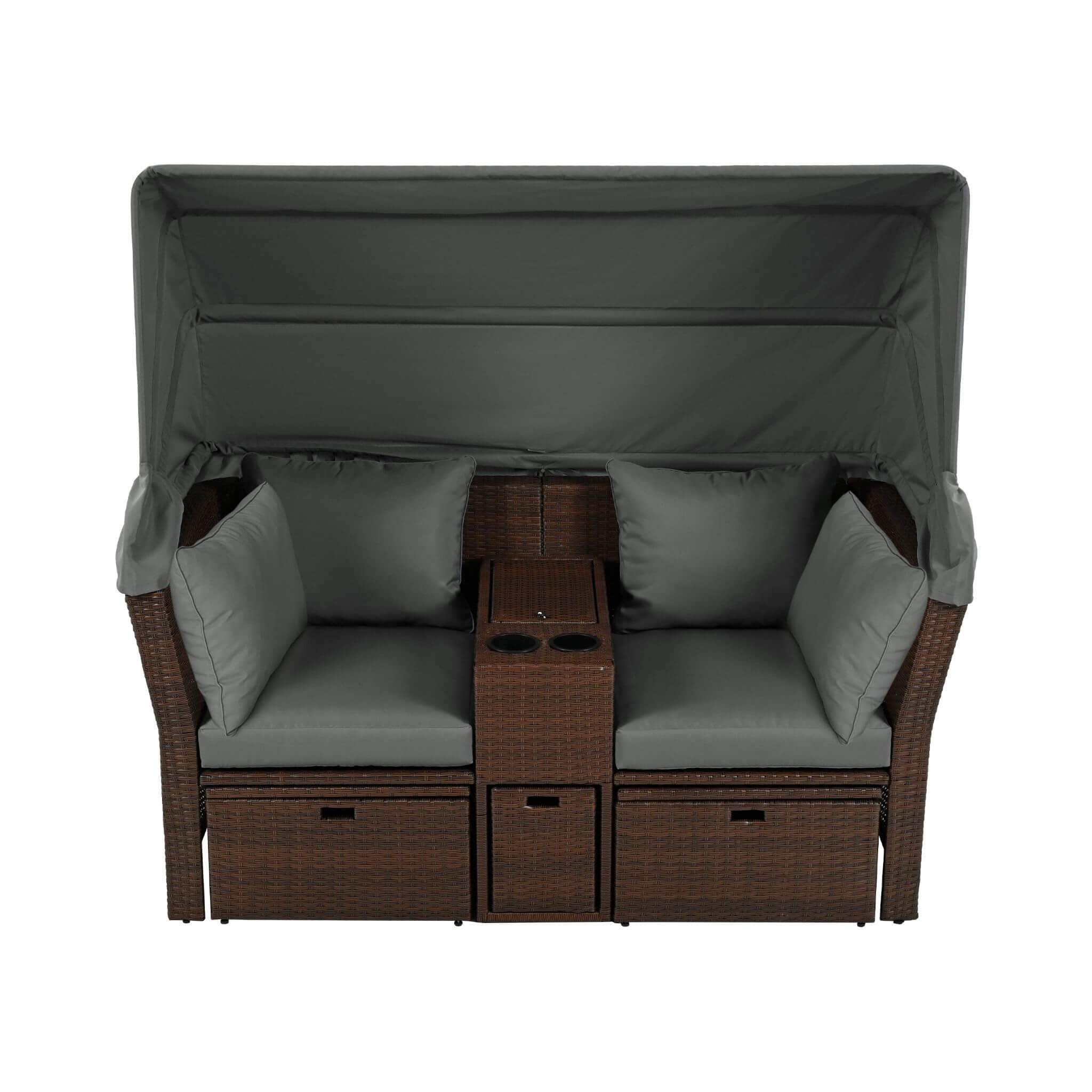 Alora Premium Outdoor 2-Seater Patio Daybed With Foldable Awning, Cushions, And Rattan Frame (SAK90233)