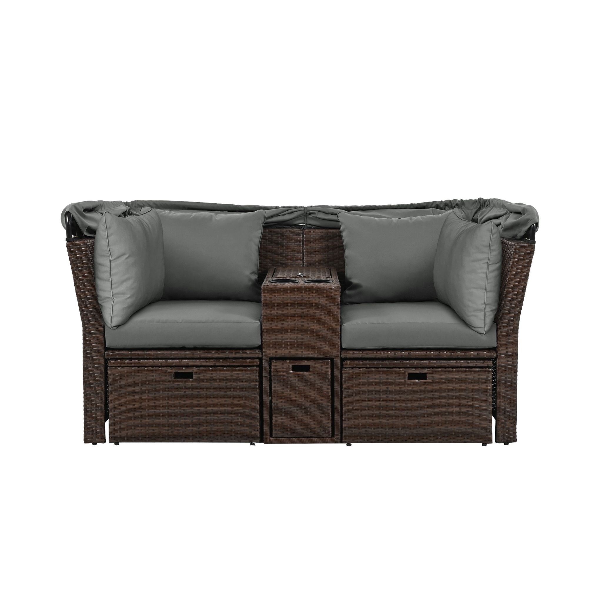 Alora Premium Outdoor 2-Seater Patio Daybed With Foldable Awning, Cushions, And Rattan Frame (SAK90233)