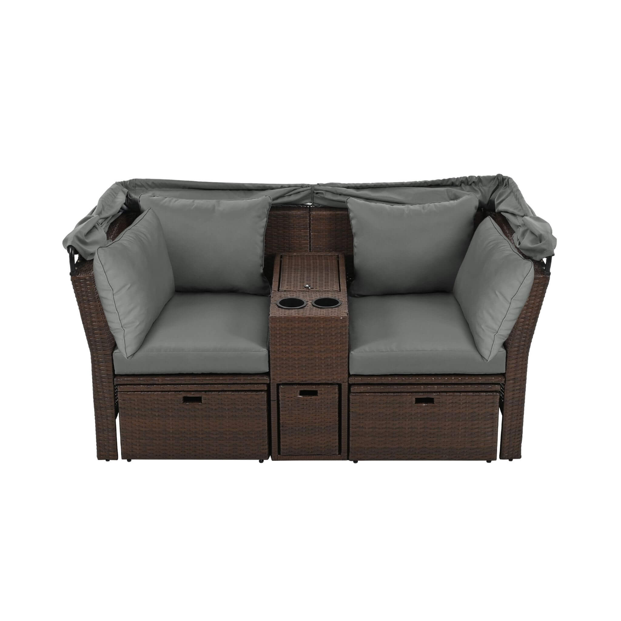 Alora Premium Outdoor 2-Seater Patio Daybed With Foldable Awning, Cushions, And Rattan Frame (SAK90233)