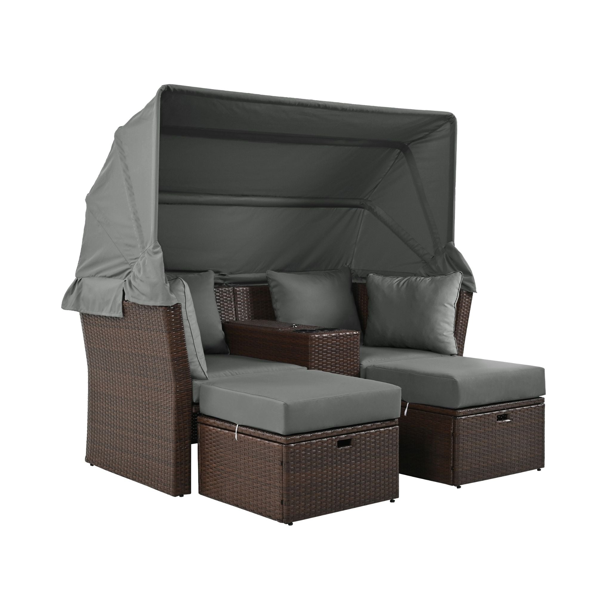 Alora Premium Outdoor 2-Seater Patio Daybed With Foldable Awning, Cushions, And Rattan Frame (SAK90233)