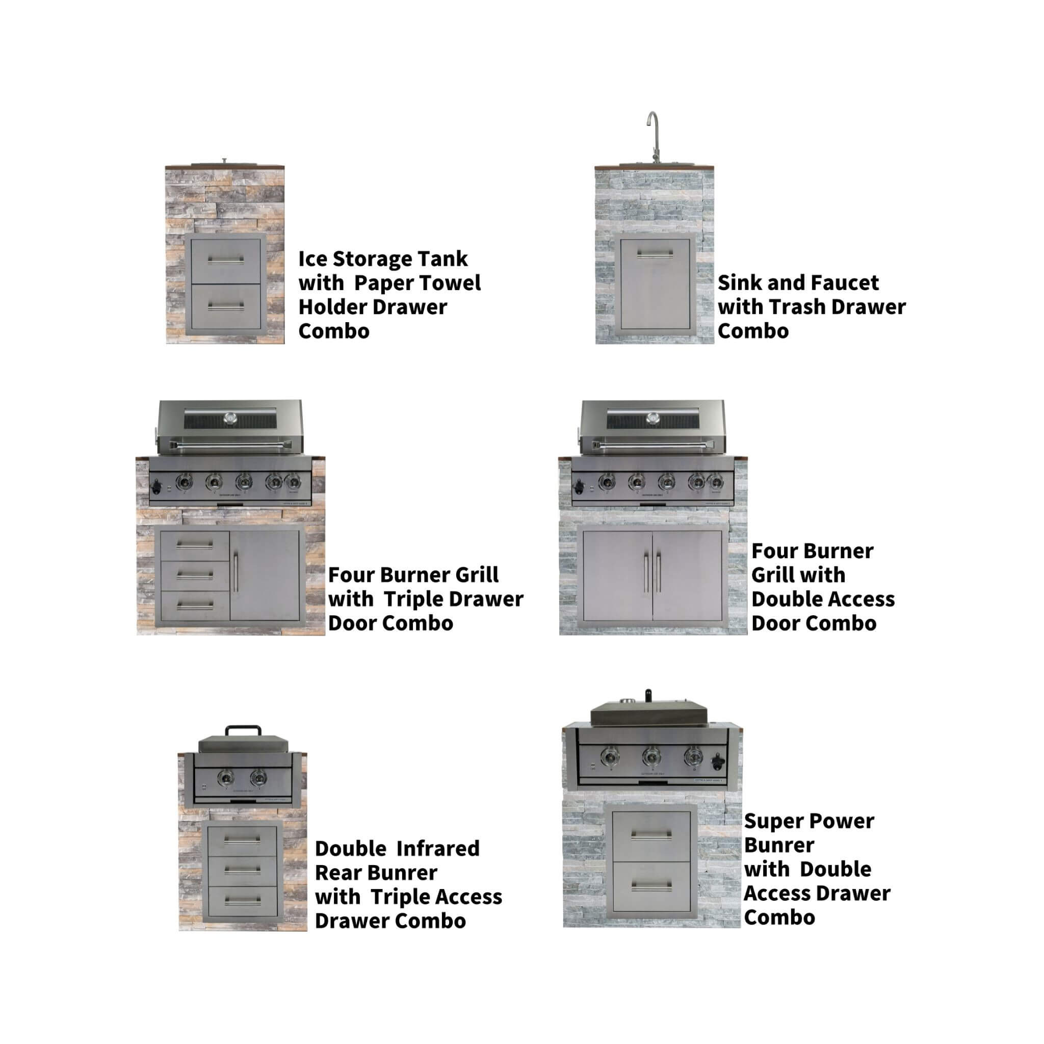 Premium Outdoor Kitchen With 32-Inch 60K BTU Built-In Stainless Steel LPG Gas Grill, Door And Drawer Combo And Stainless Steel Ice Box (SAK98661)