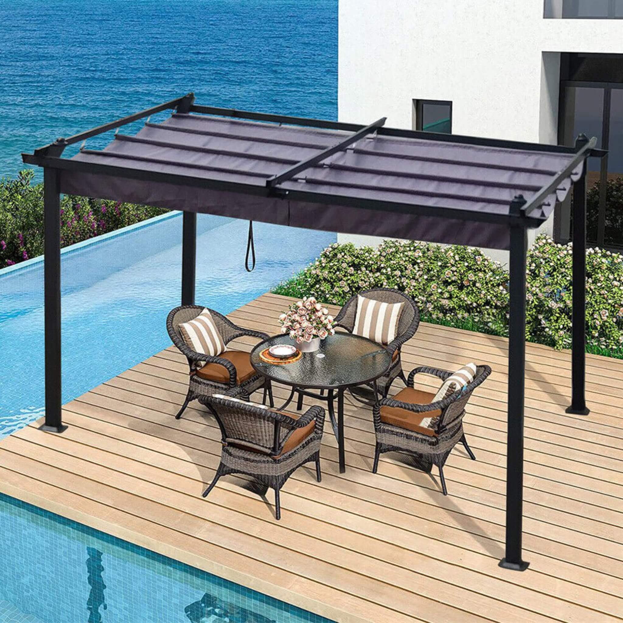 [10X13FT] Premium Outdoor Patio Retractable Pergola With Canopy (SAK01864)
