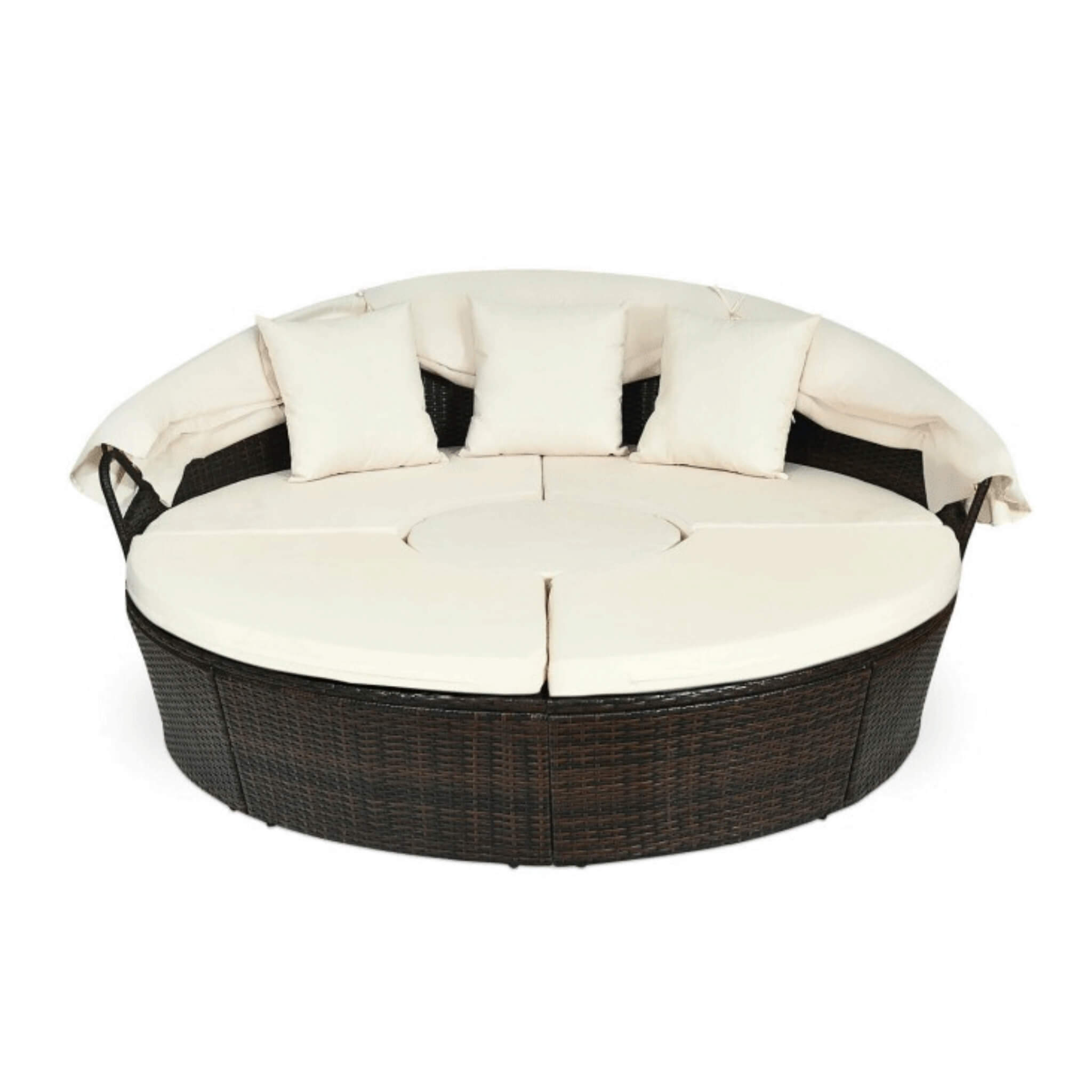 Premium Round Outdoor Patio Rattan Daybed W/ Canopy & Table, 76" (SAK96418)