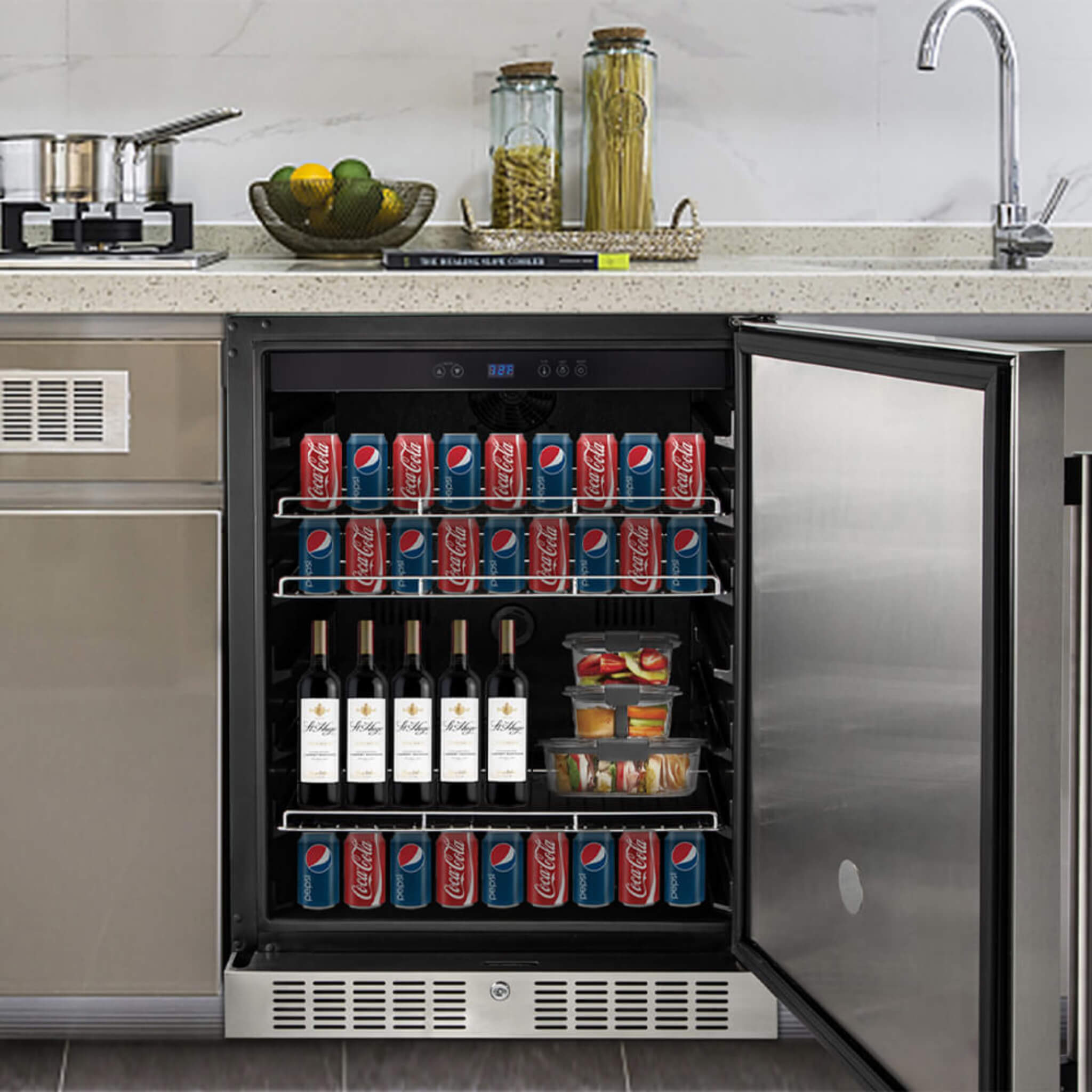 Premium 5.3 Cu.Ft Single Door Stainless Steel Built-In Wine Beverage Undercounter Refrigerator (SAK95276)