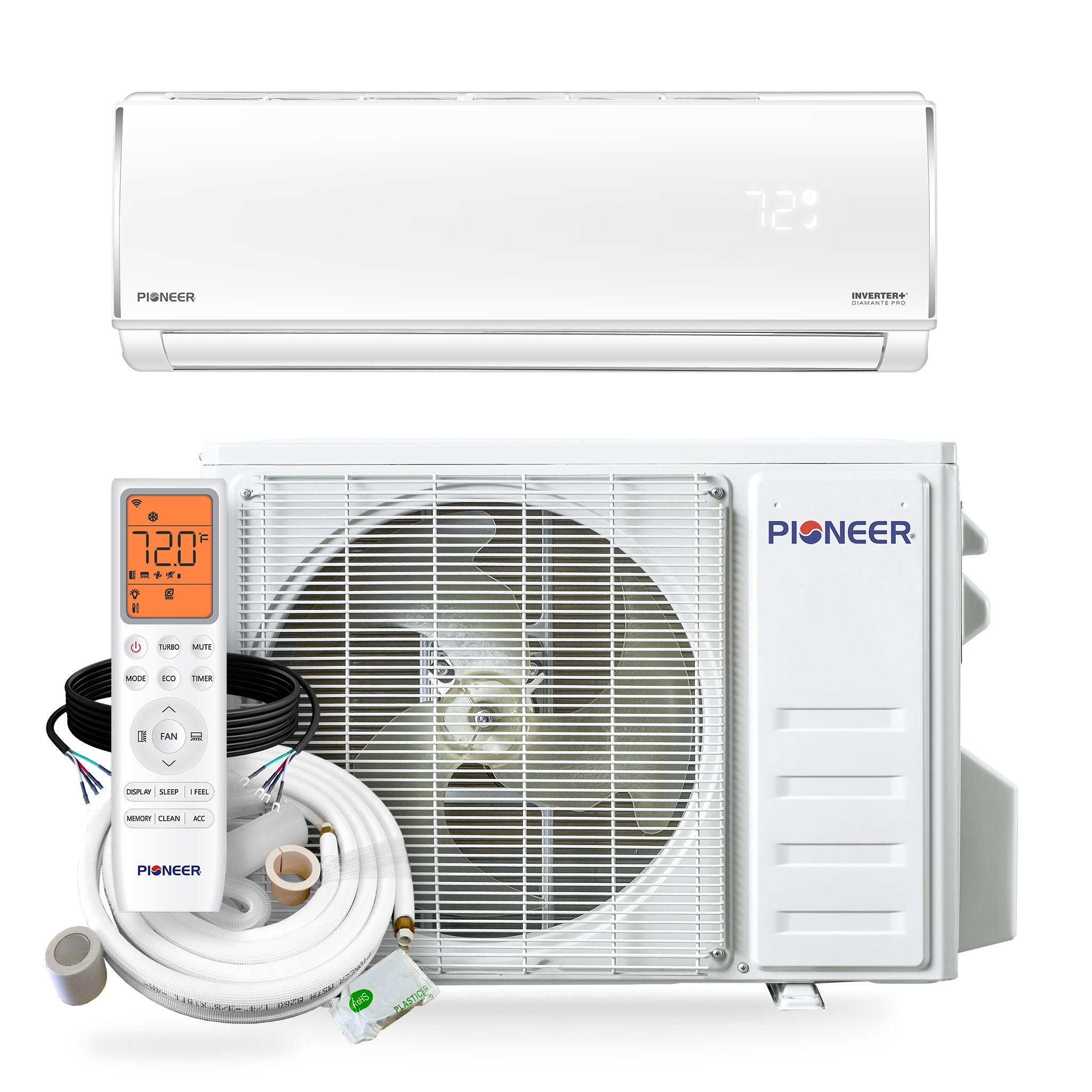 Pioneer® Diamante Pro™ 12,000 BTU 20 SEER2 230V High-Wall Ductless Mini-Split Air Conditioner Inverter Heat Pump with 16 Ft. Kit