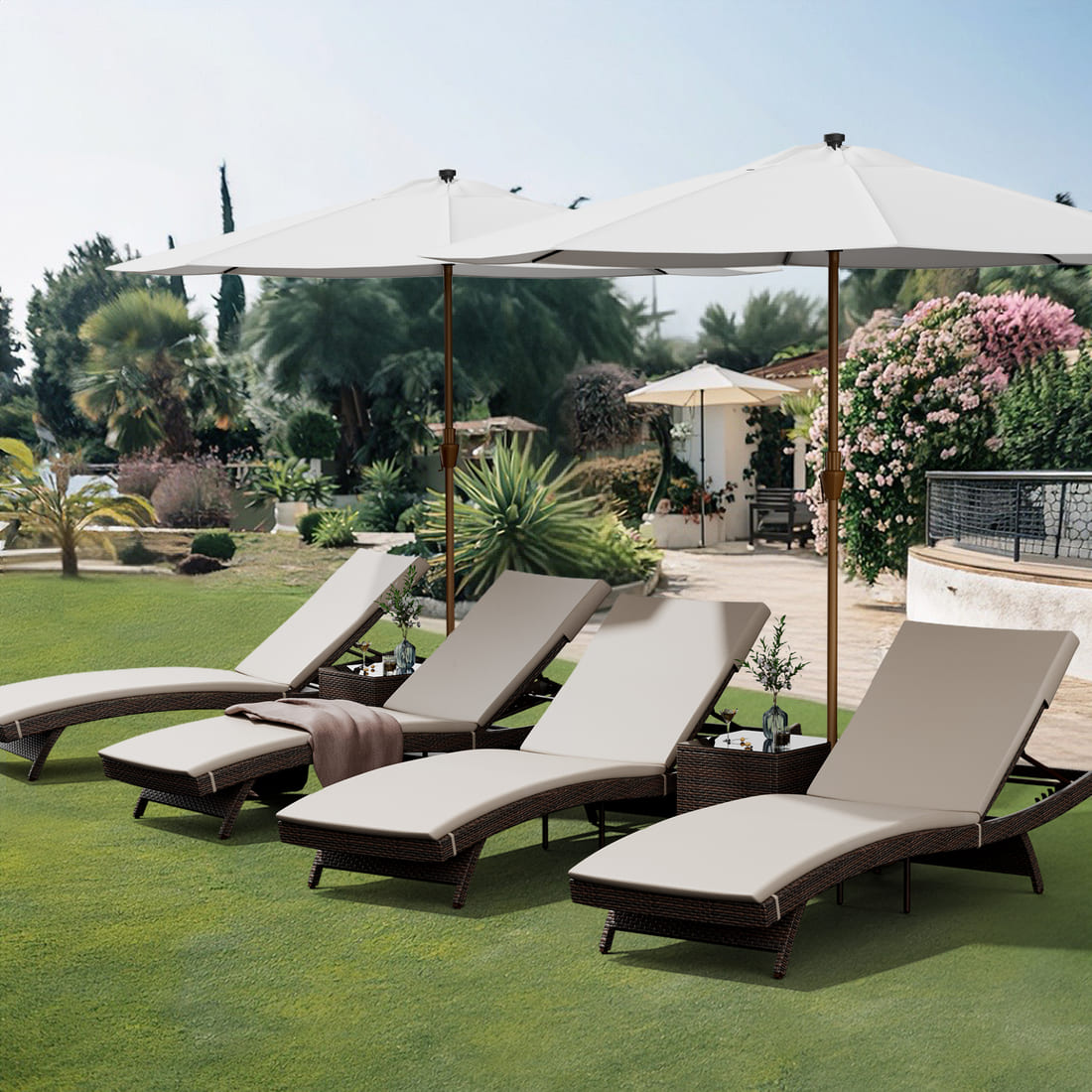 Pamapic Rattan Chaise Lounge Set