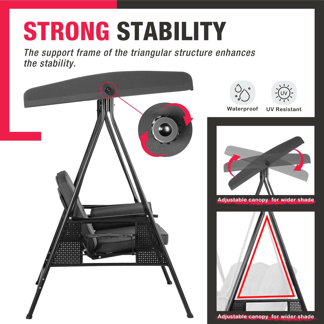 Pamapic 3-Seat Patio Swing Chair with Stand & Adjustable Canopy