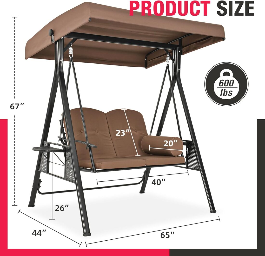 Pamapic 3-Seat Patio Swing Chair with Stand & Adjustable Canopy