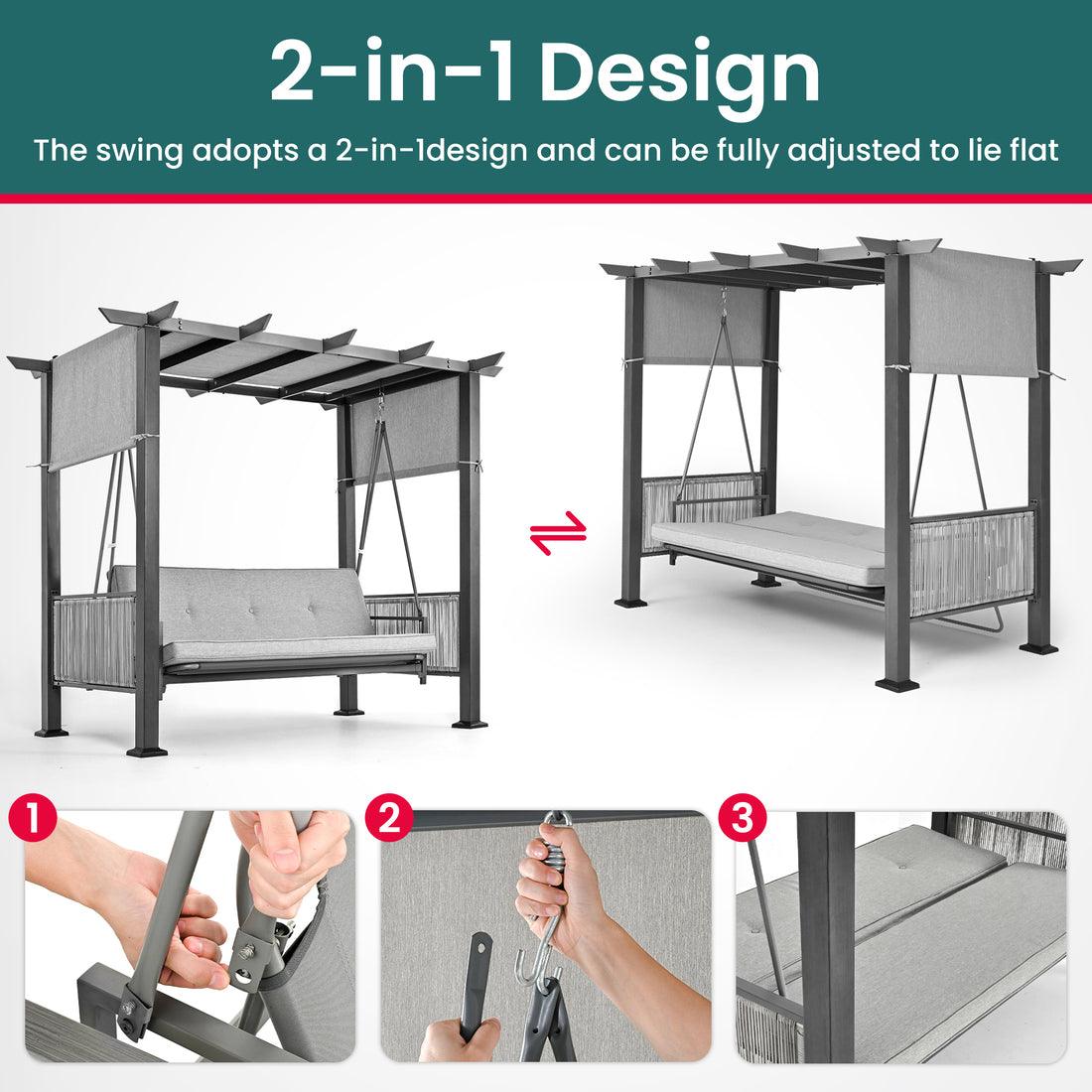 Pamapic 2 in 1 Patio Swing with 7 Pieces HDPE Dining Sets