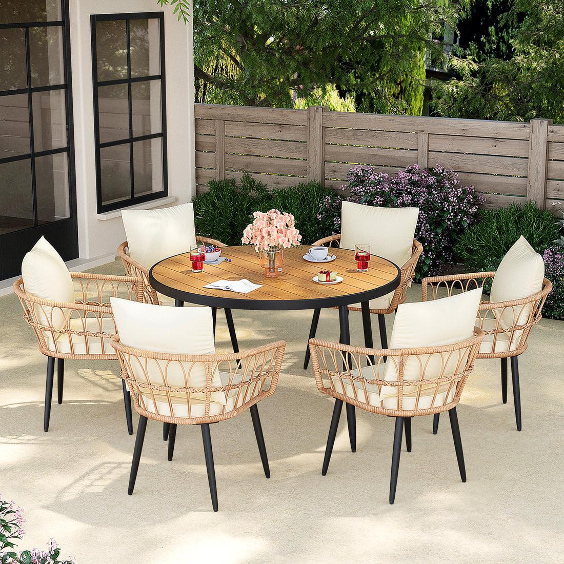 Pamapic Patio Round Dining Set with Wood Table Top & Wicker Rattan Chairs