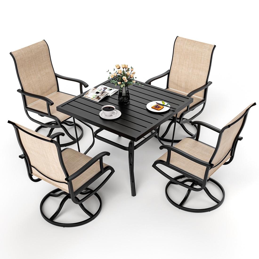 Pamapic 5-Piece Patio Dining Set with 4 Textilene Swivel Chairs