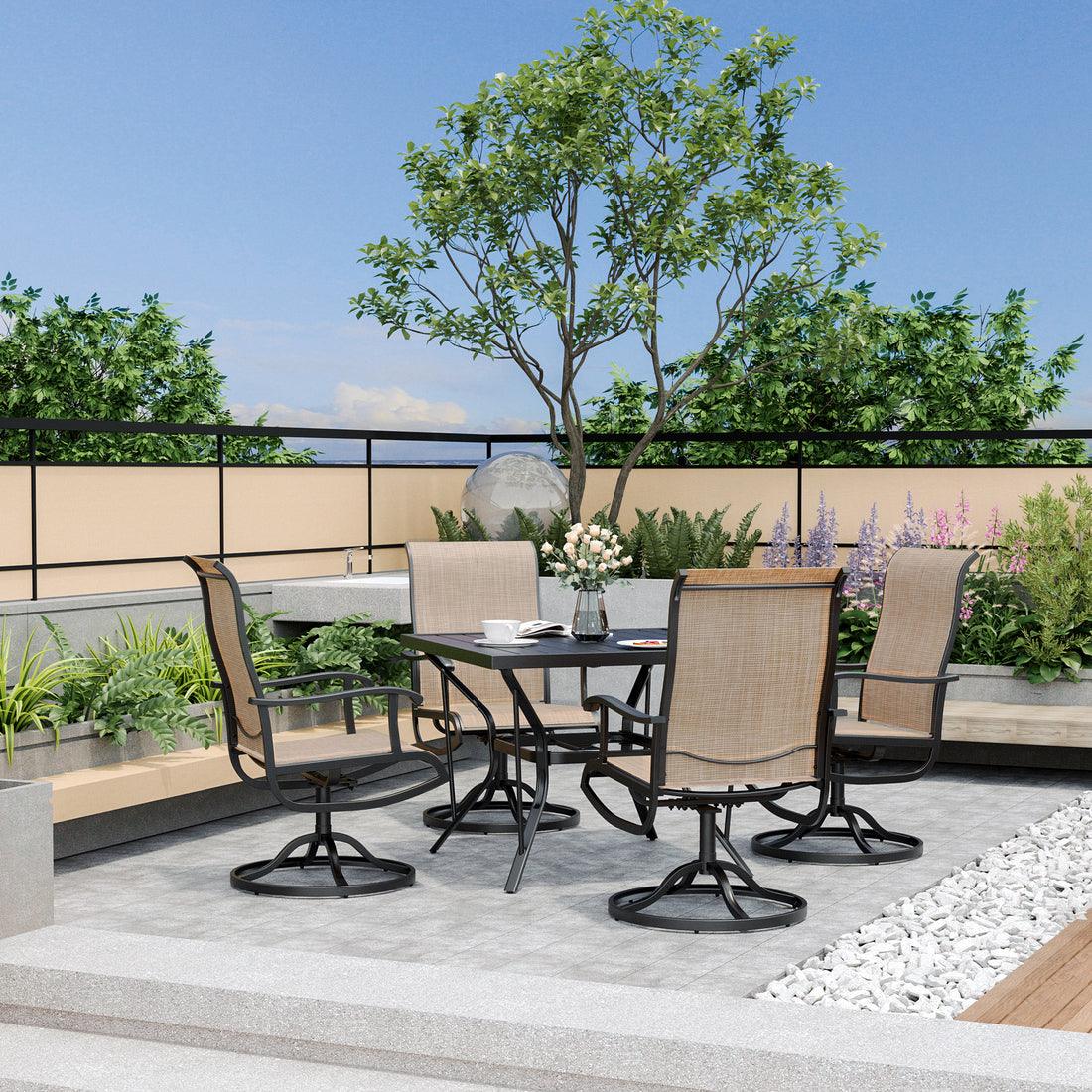 Pamapic 5-Piece Patio Dining Set with 4 Textilene Swivel Chairs