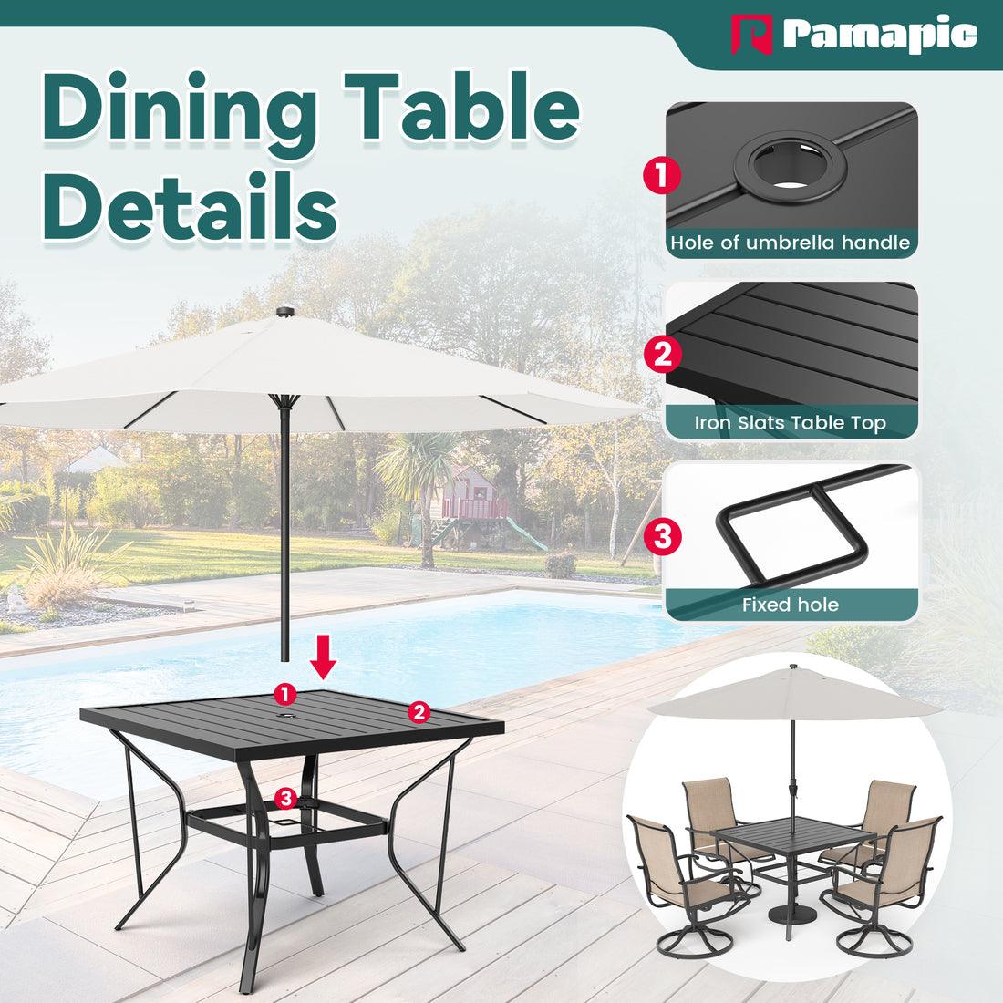 Pamapic 5-Piece Patio Dining Set with 4 Textilene Swivel Chairs