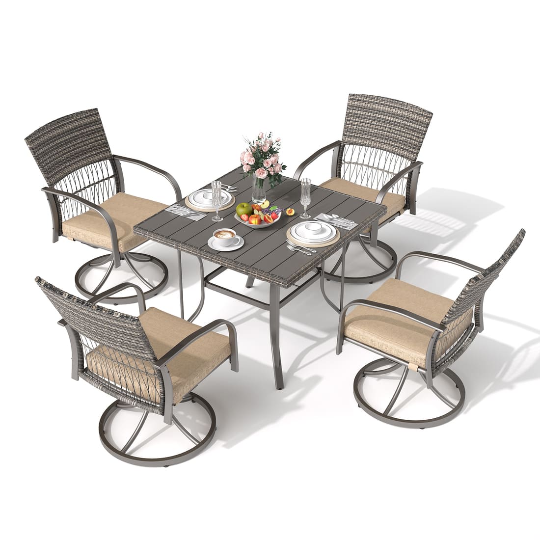 Pamapic Outdoor Dining Table with 4 Swivel Chairs (5 Pieces)