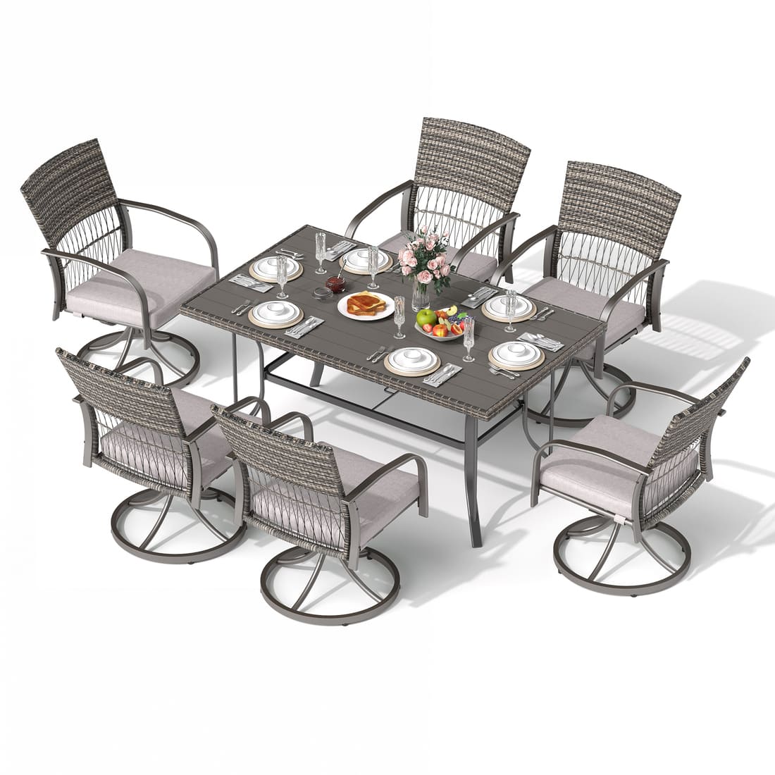 Pamapic Dining Table with 6 Swivel Chairs (7 Pieces)