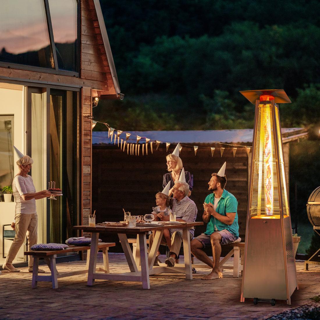 Pamapic 48,000 BTU Pyramid Flame Patio Heater with Glass Tube & Cover - Commercial & Residential