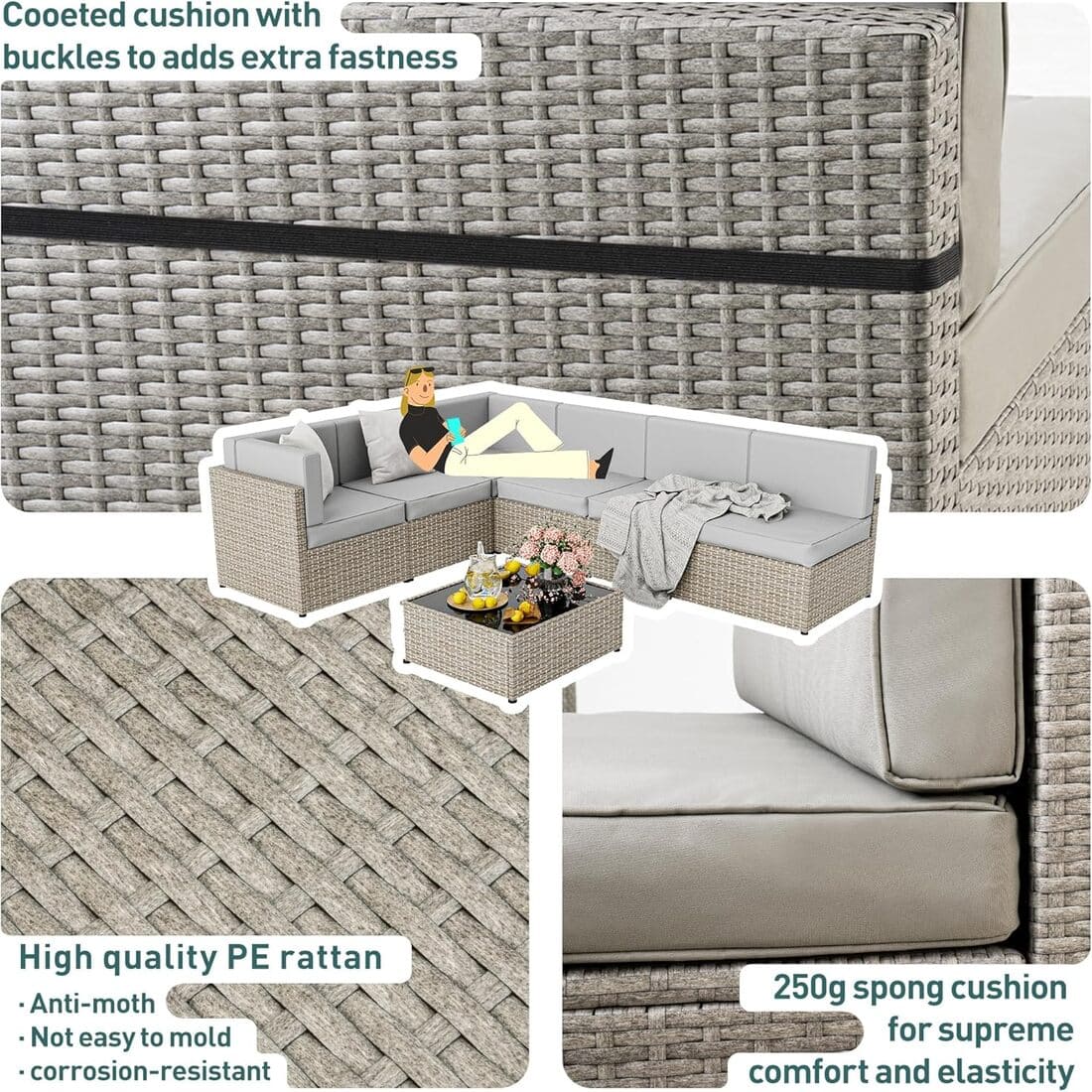 Pamapic Outdoor Sectional Couch Set with Fire Pit Table