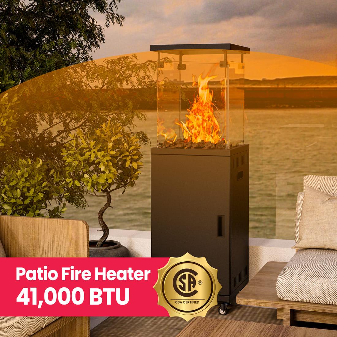 Pamapic 41000 BTU Short Patio Heater Propane with Cover & Lockable Wheels for Deck, Porch