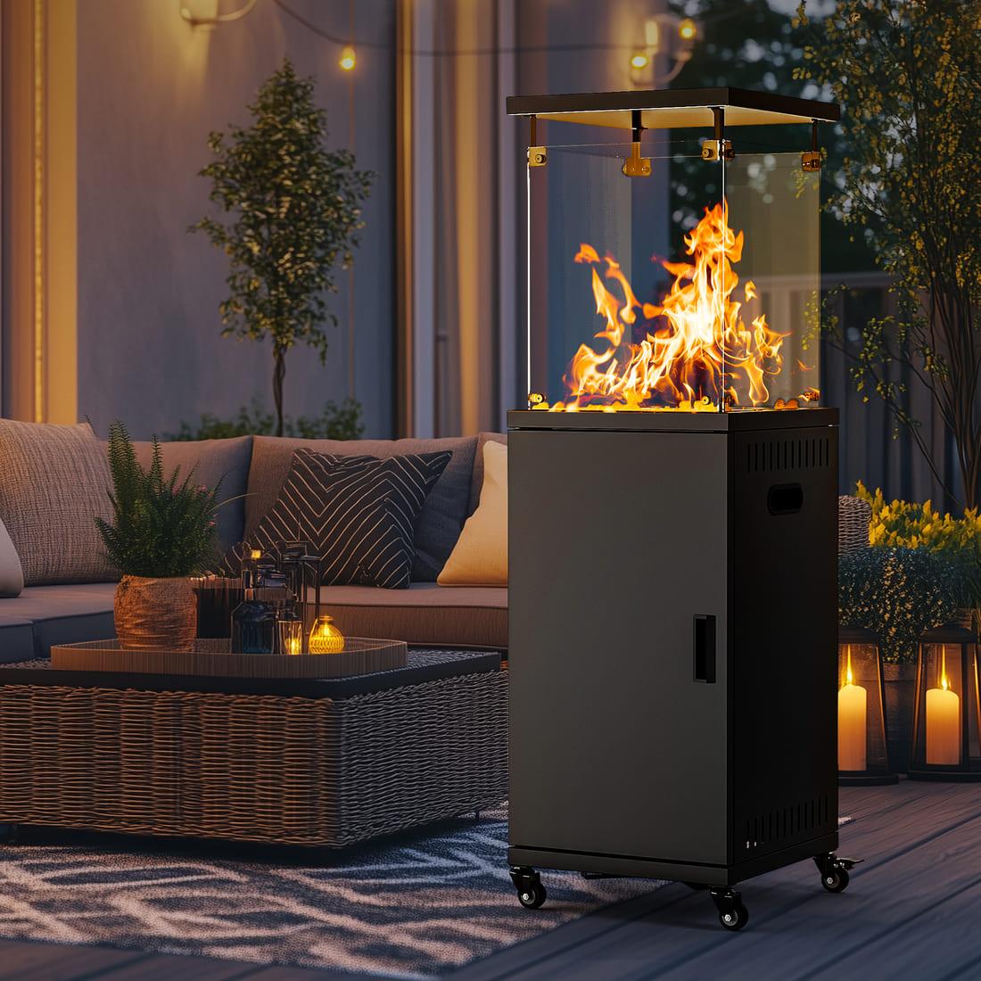 Pamapic 41000 BTU Short Patio Heater Propane with Cover & Lockable Wheels for Deck, Porch