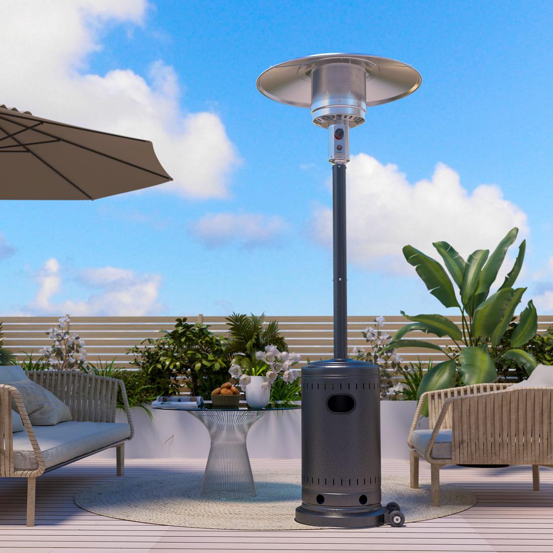 Pamapic 48000 BTU Propane Freestanding Patio Heater with Cover & Wheels for Outside Decks