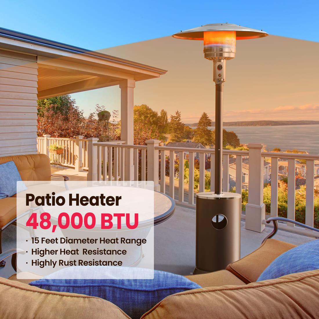 Pamapic Portable Patio Heater Propane - 48,000 BTU with Table Design & Wheels, Commercial & Residential