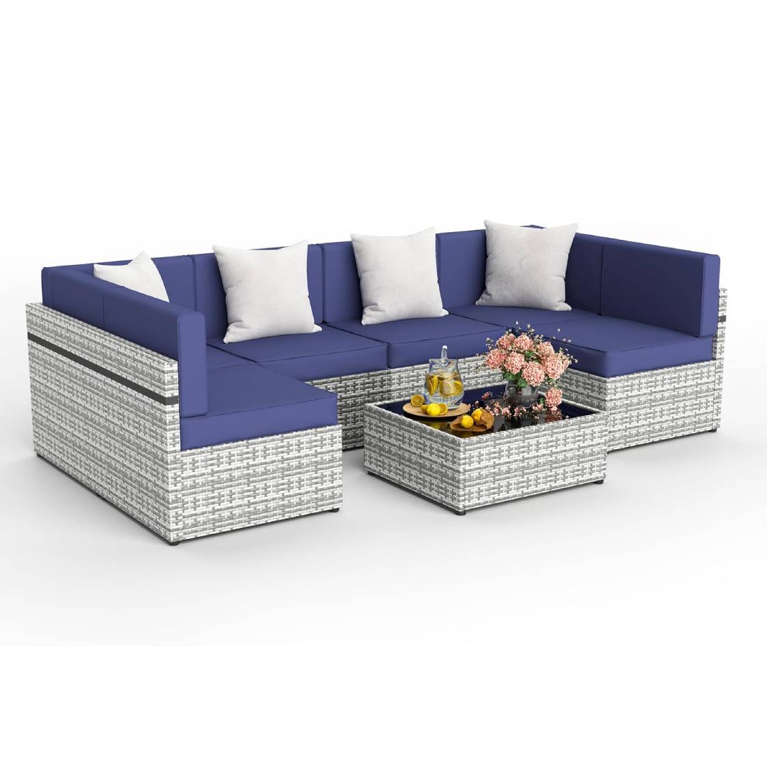 Pamapic Rattan Outdoor Sectional Couch Set  (7 Pieces)