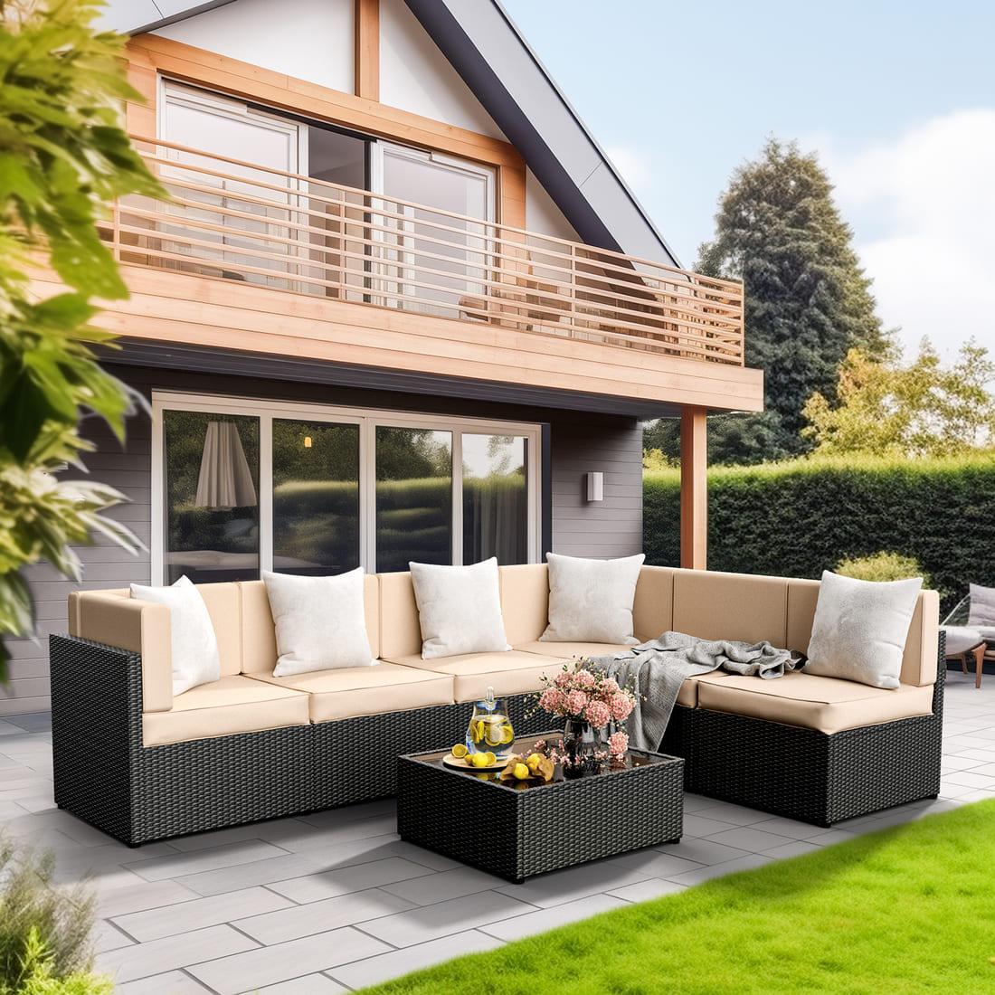 Pamapic Rattan Outdoor Sectional Couch Set  (7 Pieces)