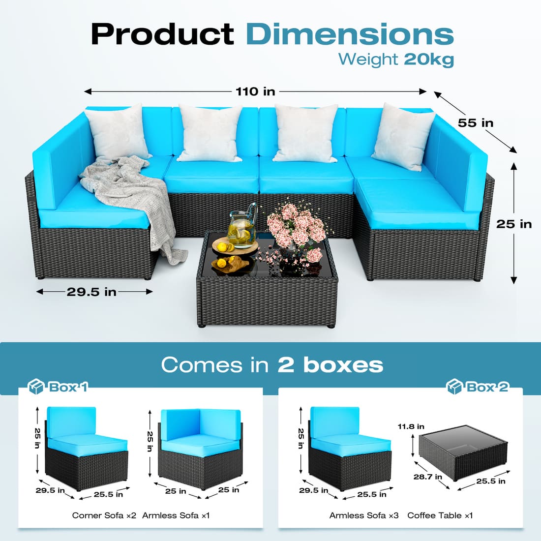 Pamapic Rattan Outdoor Sectional Couch Set  (7 Pieces)