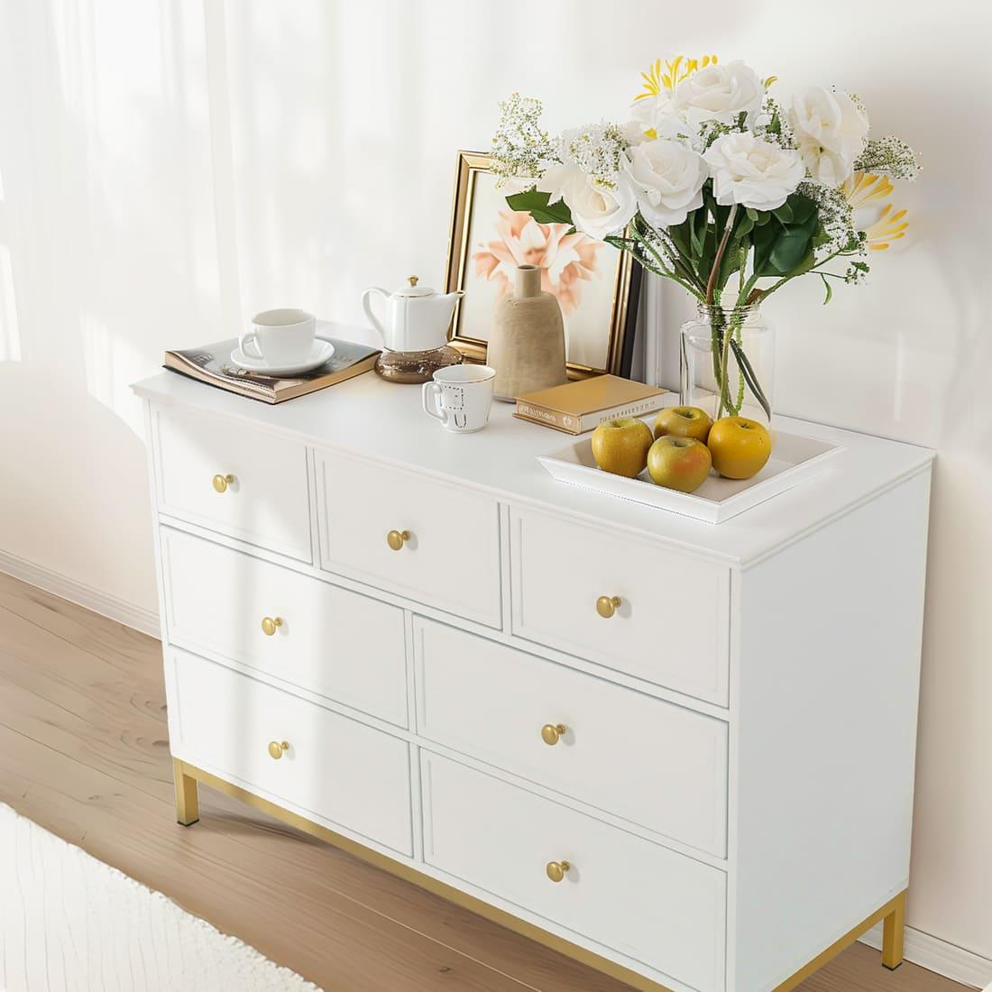 Pamapic 7-Drawer Dresser TV Stand, White