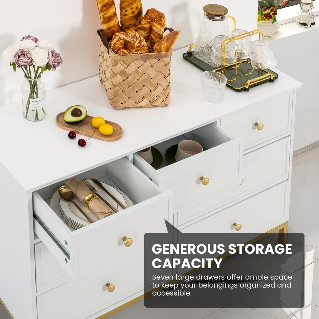 Pamapic 7-Drawer Dresser TV Stand, White