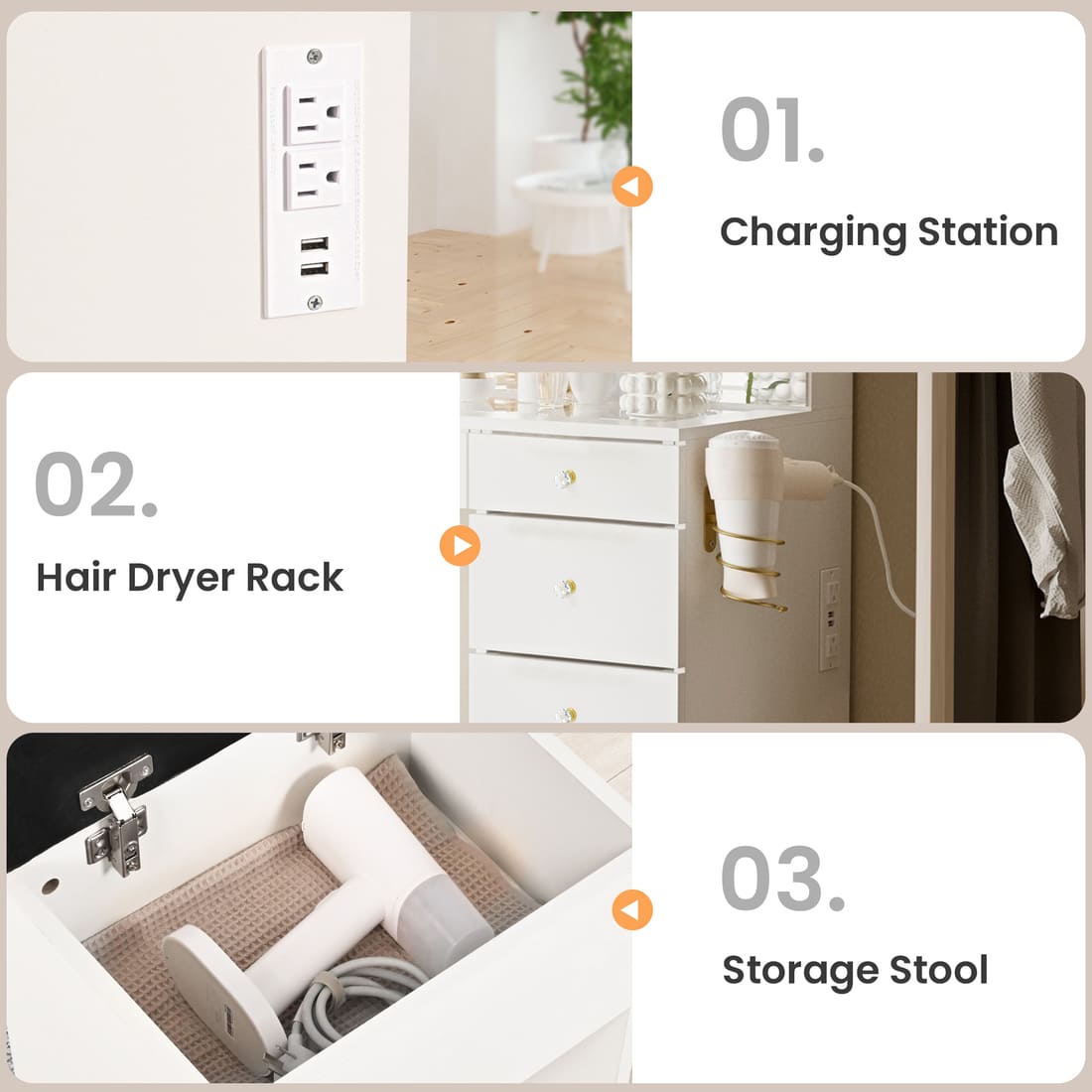 Pamapic 11 Drawers Vanity Desk with Mirror & Glass Top, White