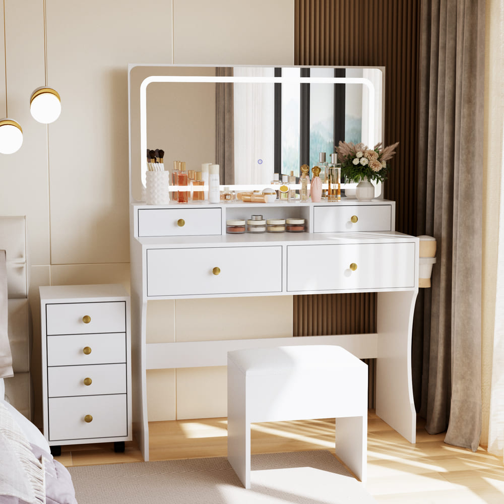 Pamapic File Cabinet Vanity Desk with 8 Drawers & Rolling Cabinet