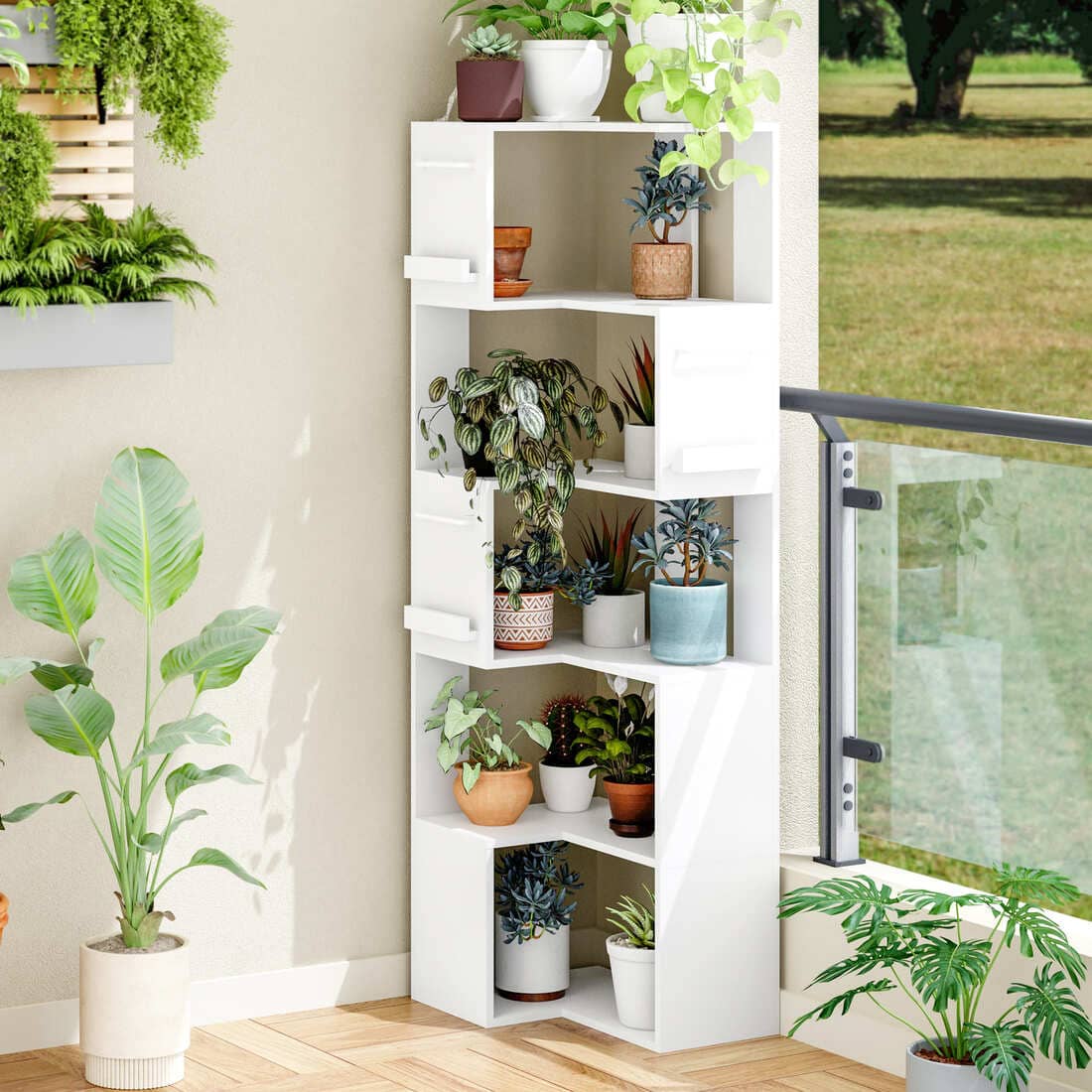 63" Tall Corner Shelf with L Shaped Storage Shelf & Anti-Tip Kit