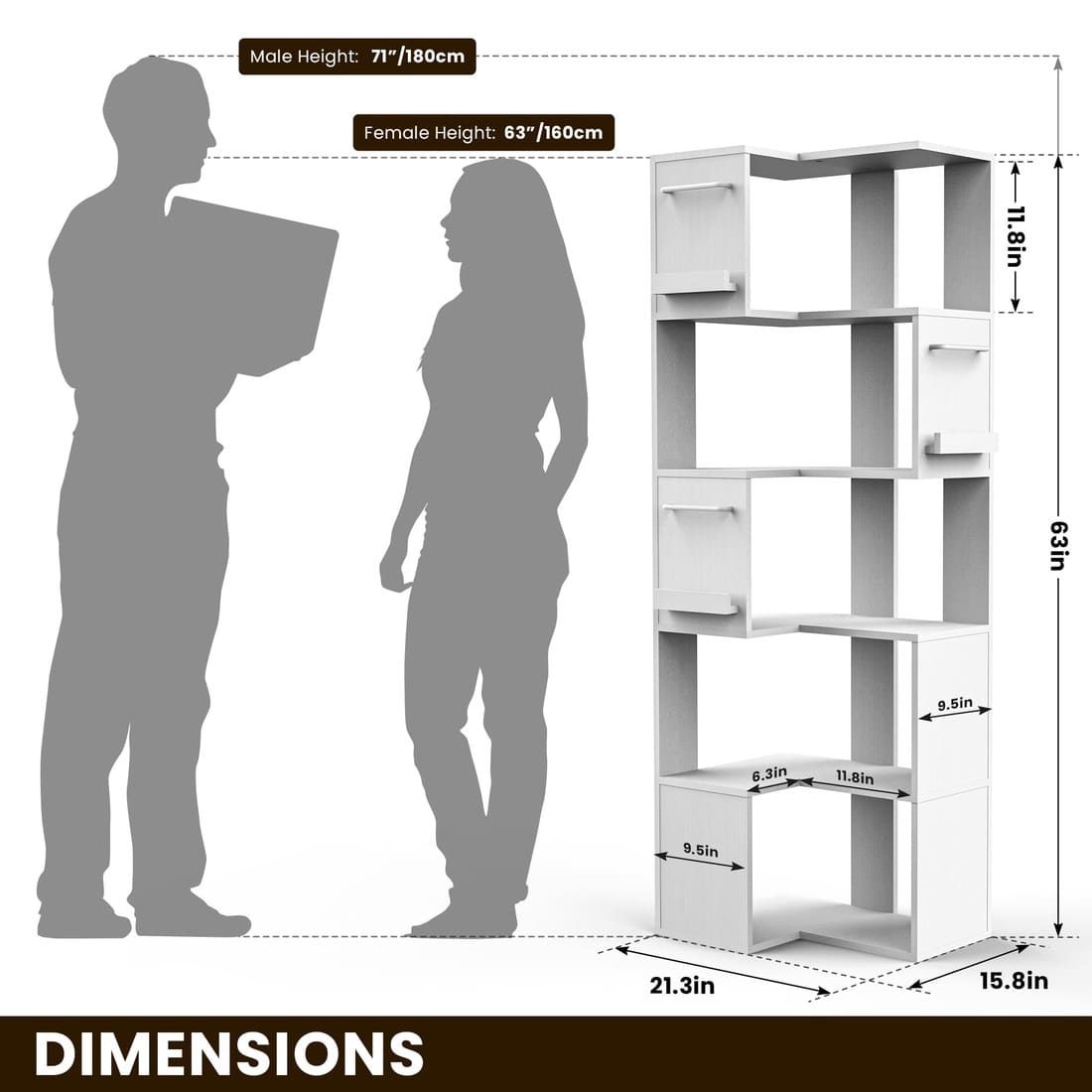 63" Tall Corner Shelf with L Shaped Storage Shelf & Anti-Tip Kit