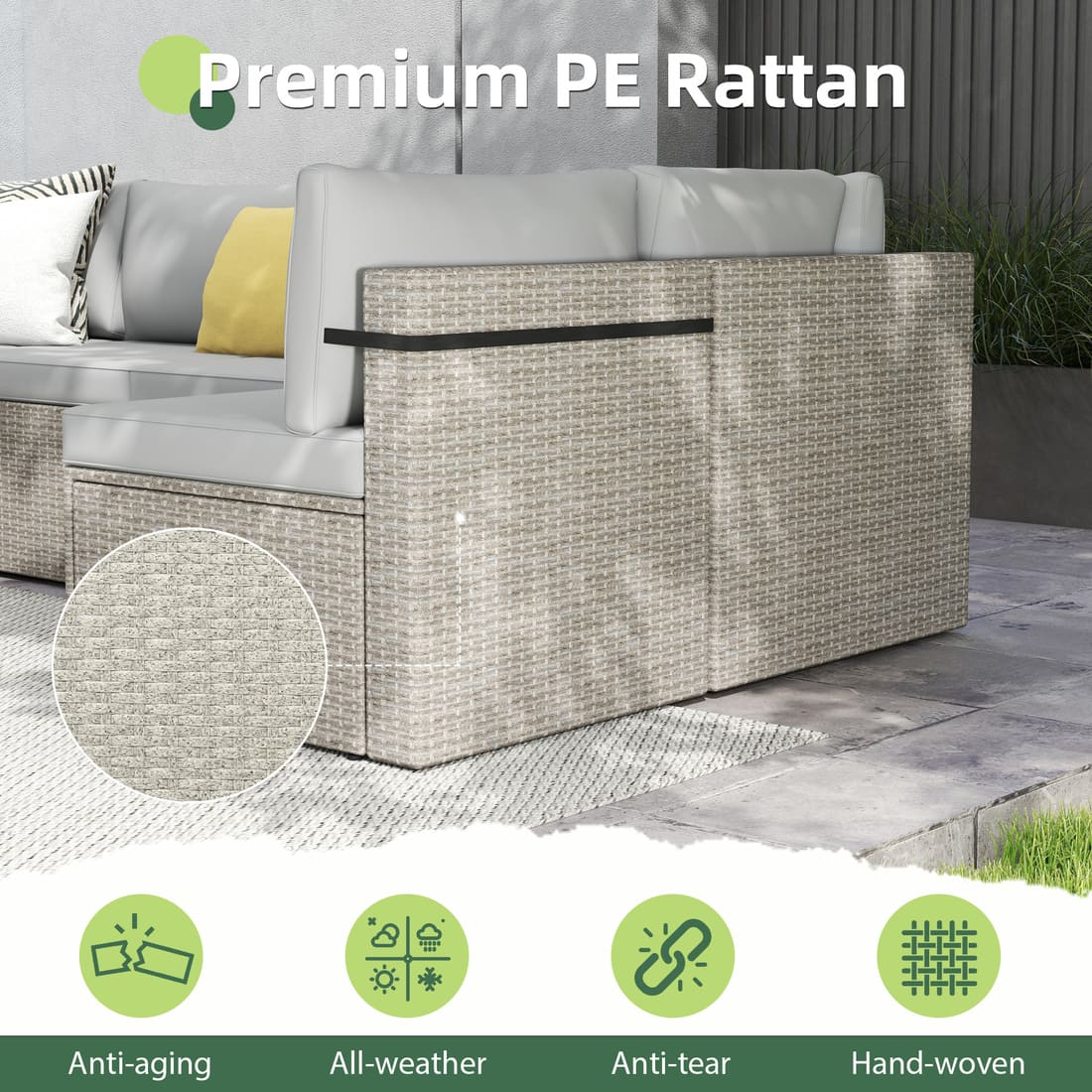 Pamapic 7-Piece Rattan Outdoor Sectional Sofa Set for Poolside, Backyard, Deck