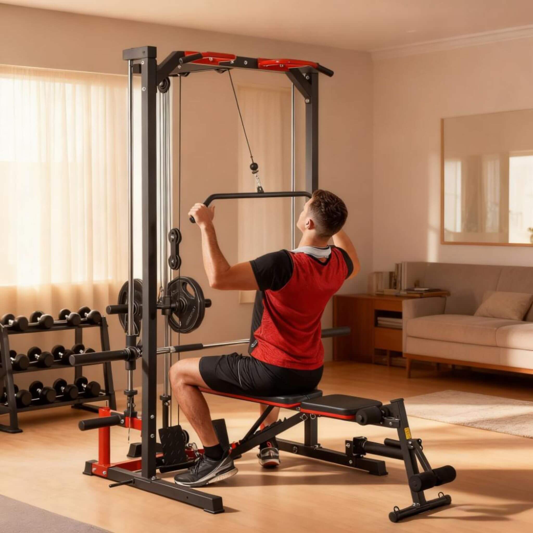 Rovix All-In-One Home Gym Squat Rack With Pull Up And Lat System (SAK95431)