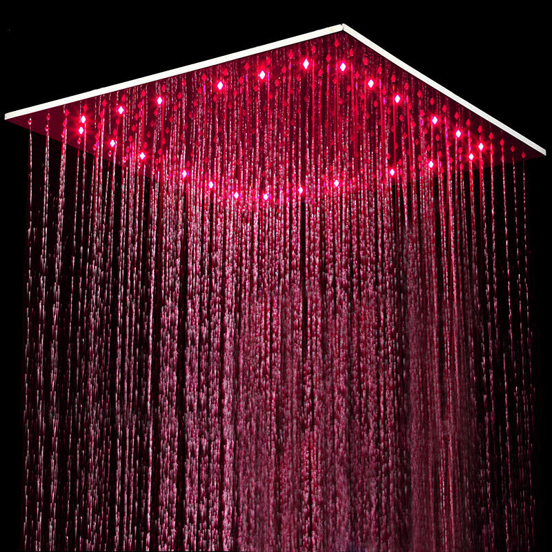 20'' or 24'' Ceiling-Mounted Chrome Rainfall Shower Faucet - Two-Way Functionality with Hand Shower & 3-Color LED System