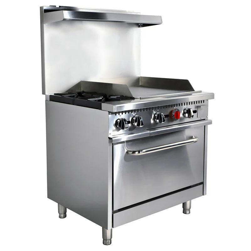 Black Diamond Gas Range with Griddle Combo, 36"W, in Stainless Steel
