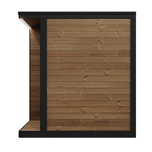 SaunaLife Garden Luxury-Series GL4 | 4-Person Outdoor Sauna Kit | 1.57" Thermo-Spruce | Bronze Tempered Glass | Black Modern Trim | Exterior Eave LED | Integrated Porch | Ergonomic Contoured Benches | Handcrafted Northern Europe